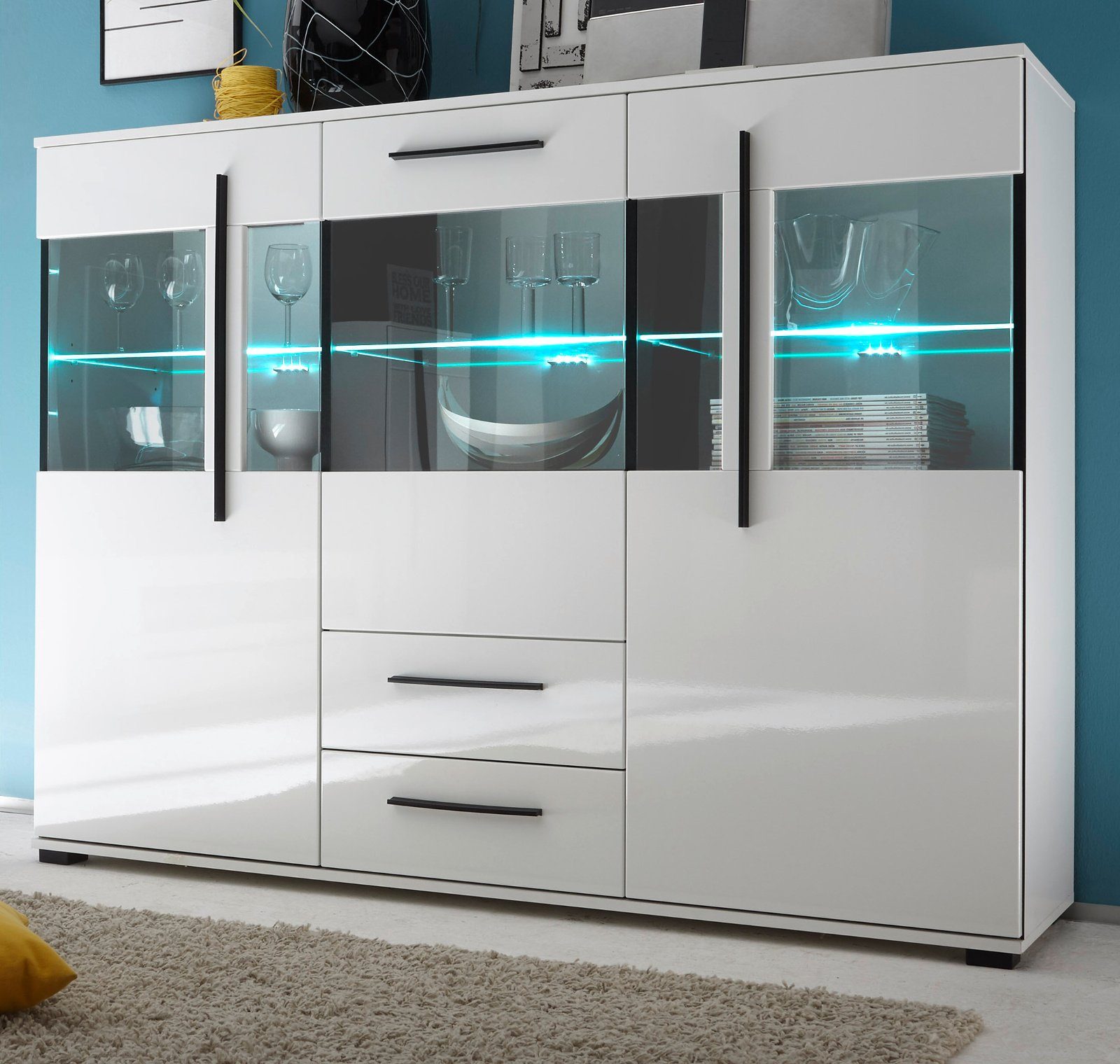 Furn.Design Highboard Design-D (Vitrine in weiß günstig online kaufen