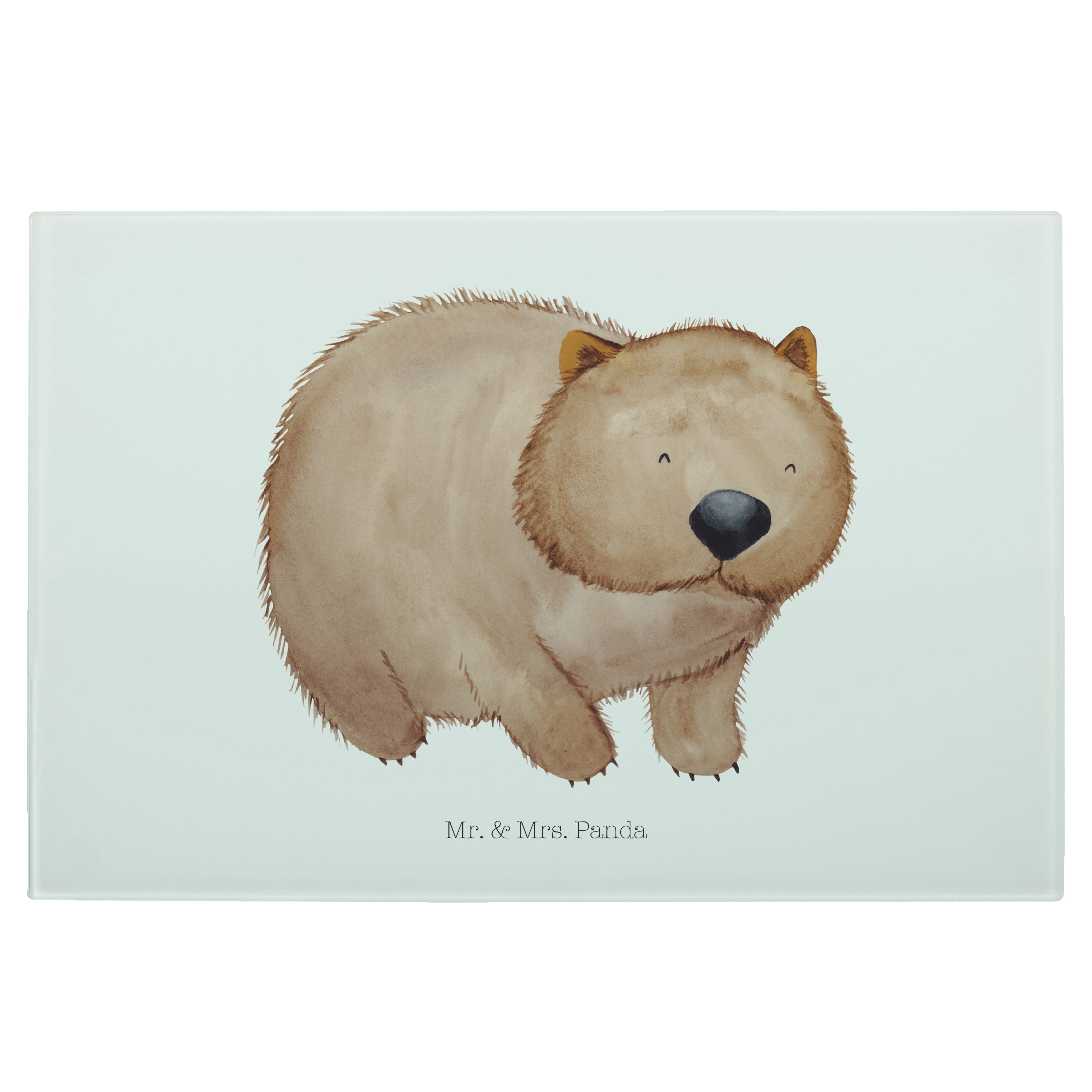 Mr. & Mrs. Panda Servierbrett Wombat - Weiß - Geschenk, Australien, Tiermotive, Spruch, lustige Spr, Premium Glas, (1-St)
