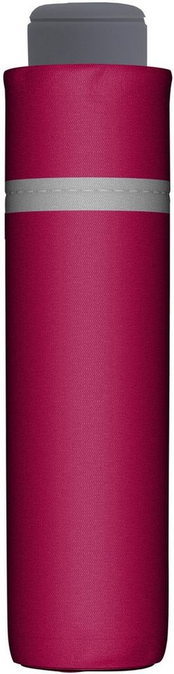doppler® Taschenregenschirm Mini Light up uni, Pink, mit reflektierenden  Elementen am Schirmdach