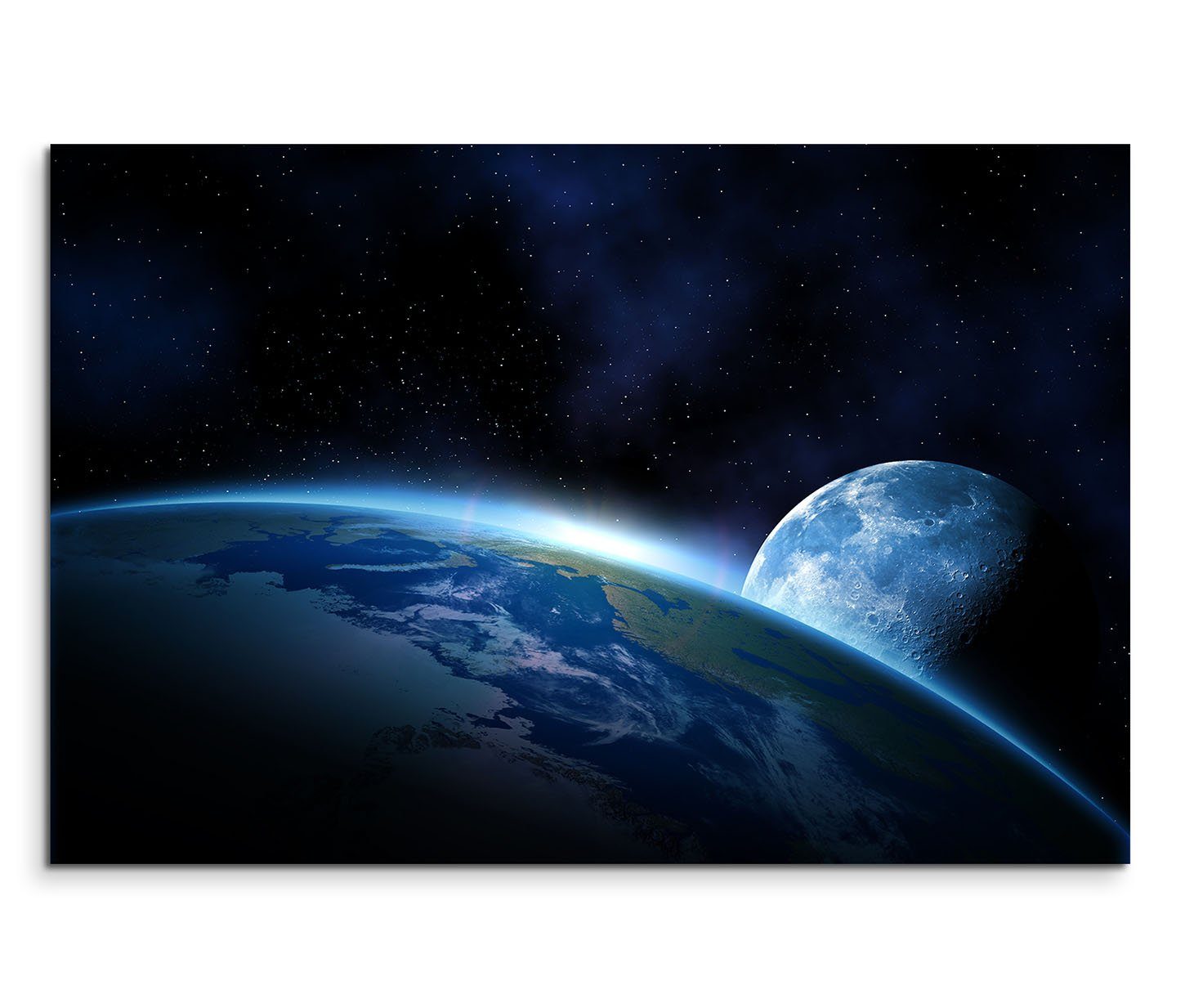 Leinwandbild 120x80cm Wandbild Planeten Erde Sonne Mond Weltraum