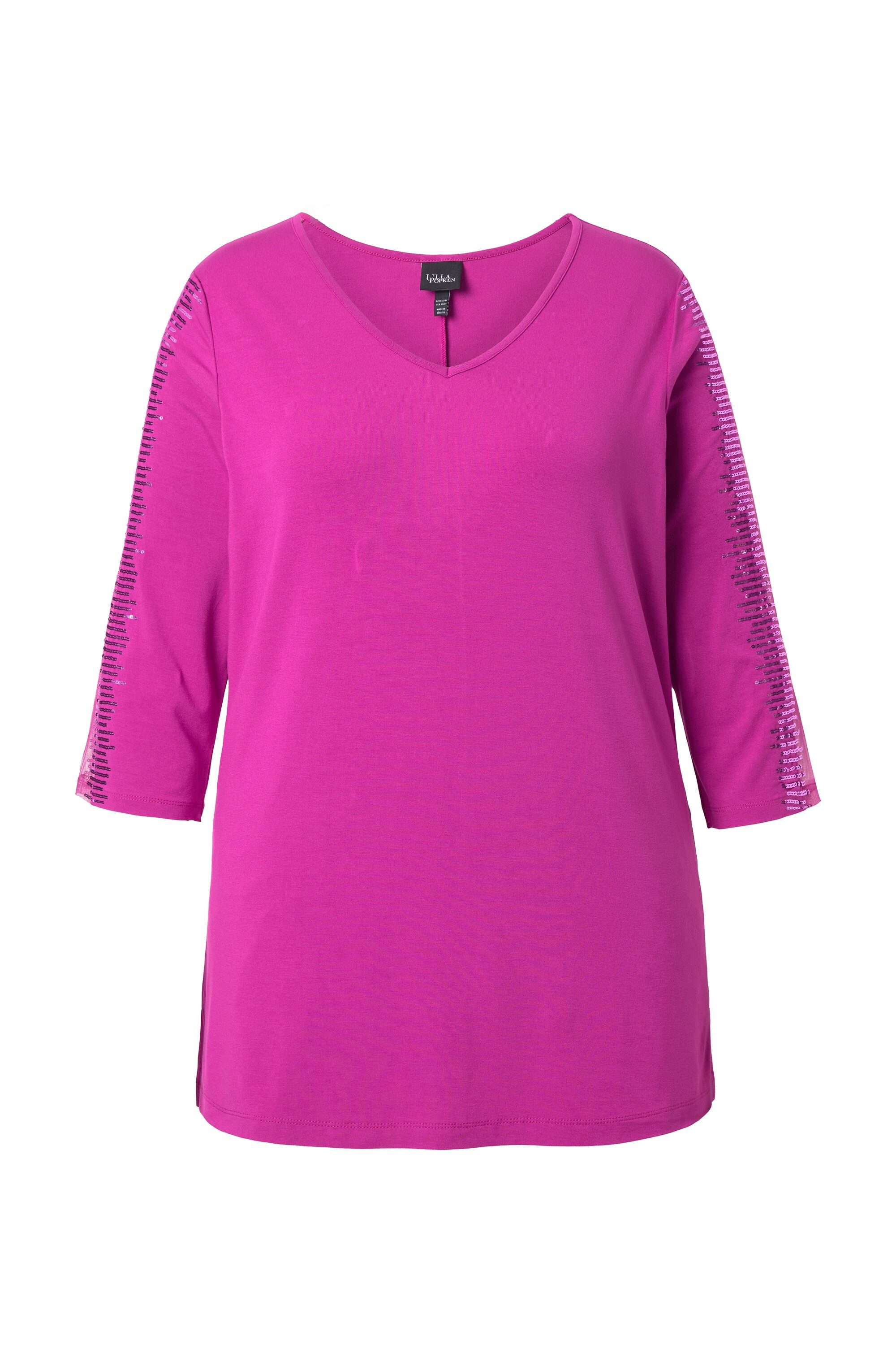 Ulla Popken Longshirt Longshirt Mesh-Einsatz Pailletten V-Ausschnitt günstig online kaufen
