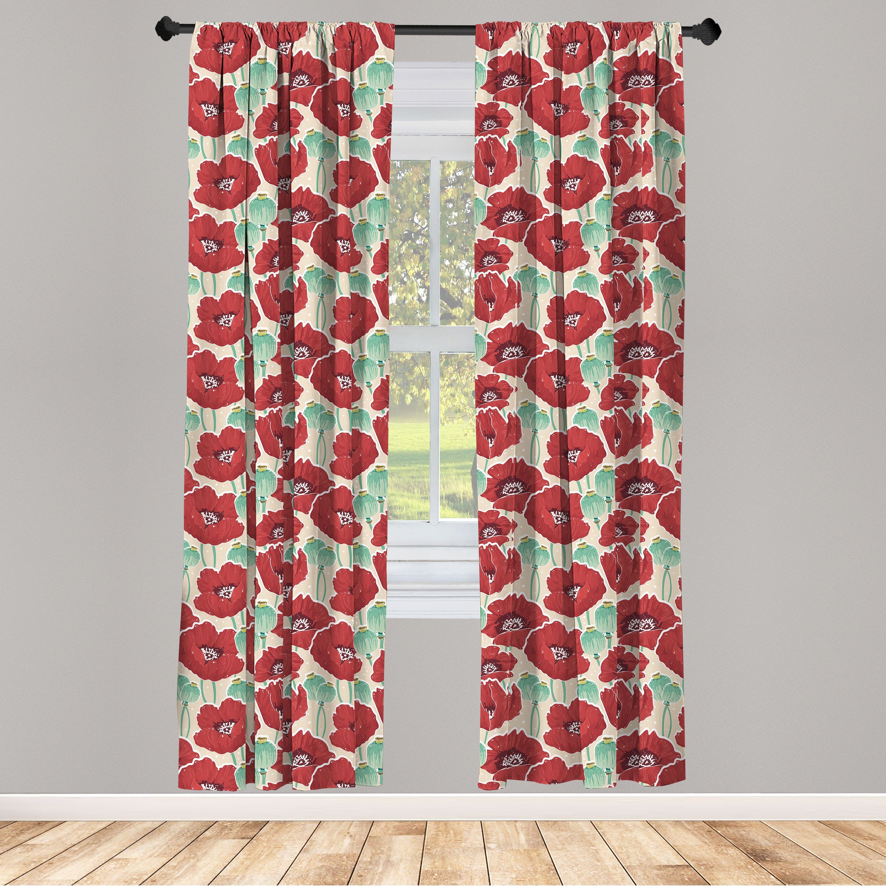 Gardine Vorhang für Wohnzimmer Schlafzimmer Dekor, Abakuhaus, Microfaser, Blumen Aquarell-Effekt Mohn | Fertiggardinen