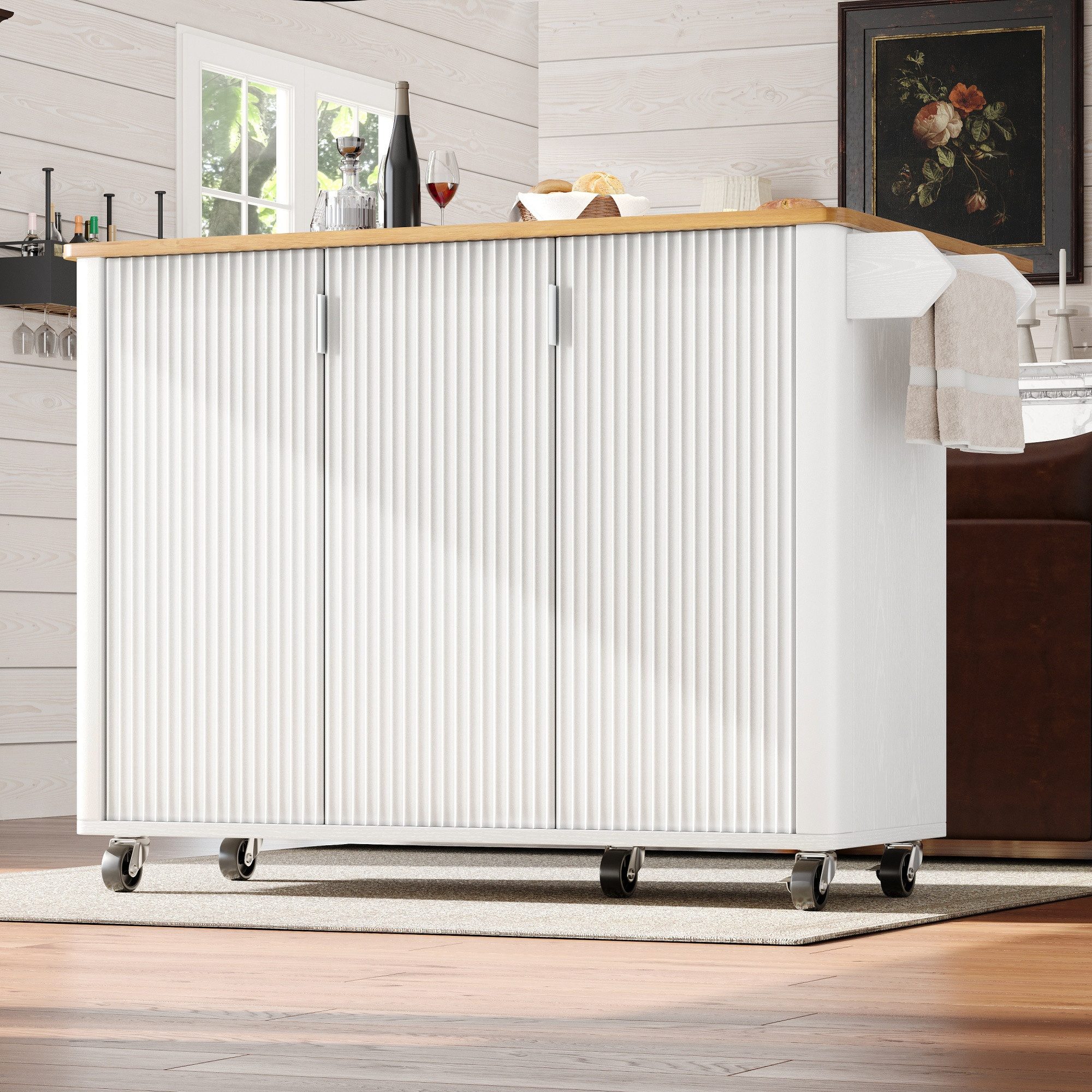 autolock Kücheninsel Ausziehbarer Küchenwagen Speisewagen mit Holzmaserung, günstig online kaufen