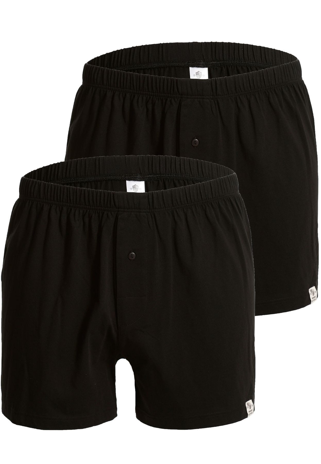 HAASIS Bodywear 1919 Boxershorts Herren Jersey Boxer 77223453-schwarz (Packung, 1-St., 2er Pack) Bedruckte Jersey-Boxer, Knopfleiste