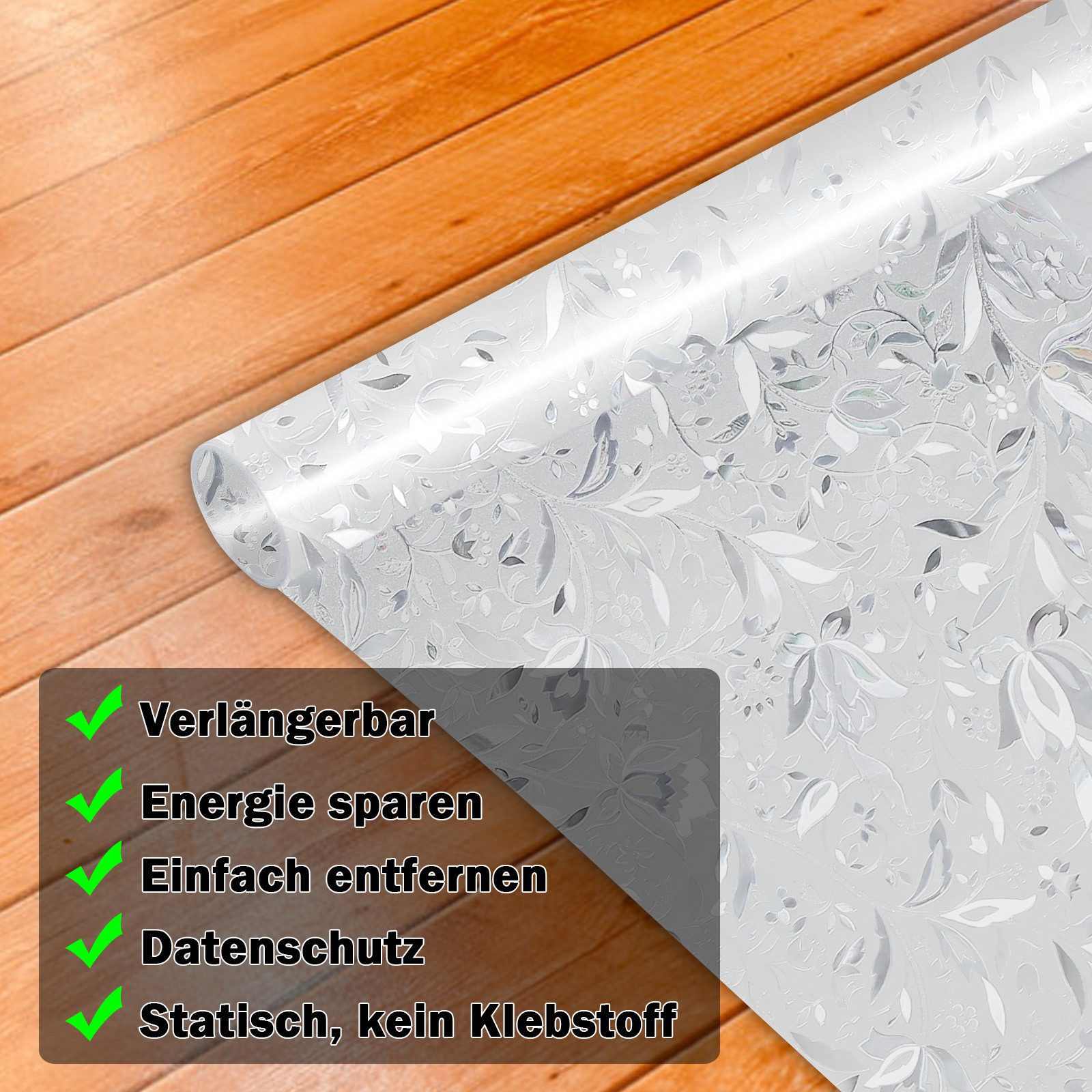 Clanmacy Fensterfolie 2X Blickdicht Selbsthaftend, Sichtschutzfolie Fenster, 95% UV-Schutz