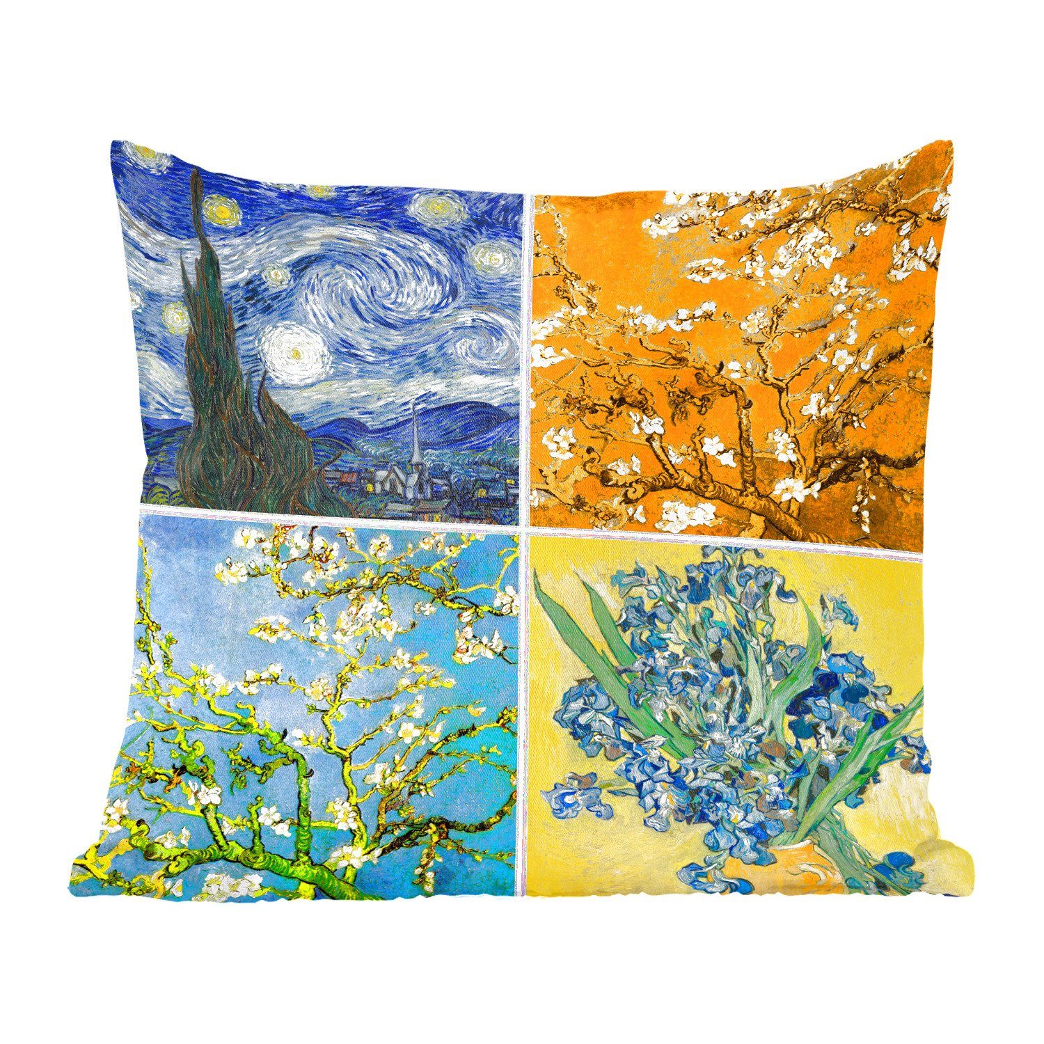 MuchoWow Dekokissen Van Gogh - Sternennacht - Collage, Zierkissen mit Füllung für Wohzimmer, Schlafzimmer, Deko, Sofakissen