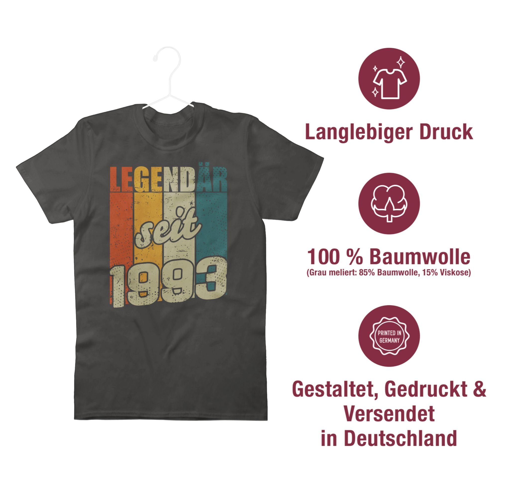01 T-Shirt Legendär seit 1993 Dunkelgrau Shirtracer Geburtstag 30.