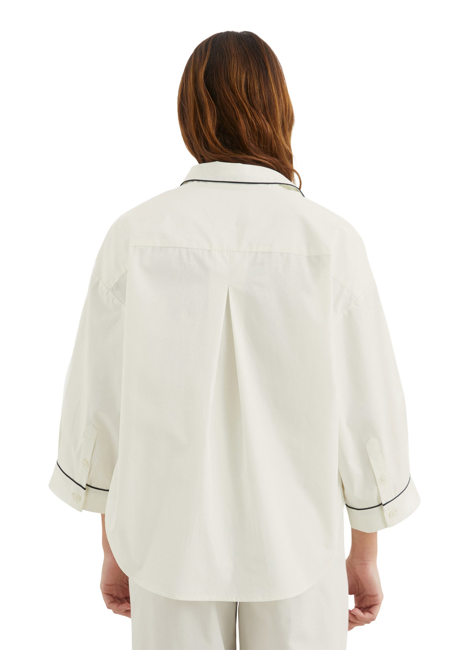 Marc O'Polo Pyjamaoberteil Mix & Match Poplin kontrastfarbene Pipings, Knöpfe, Kragen, 3/4-Arm