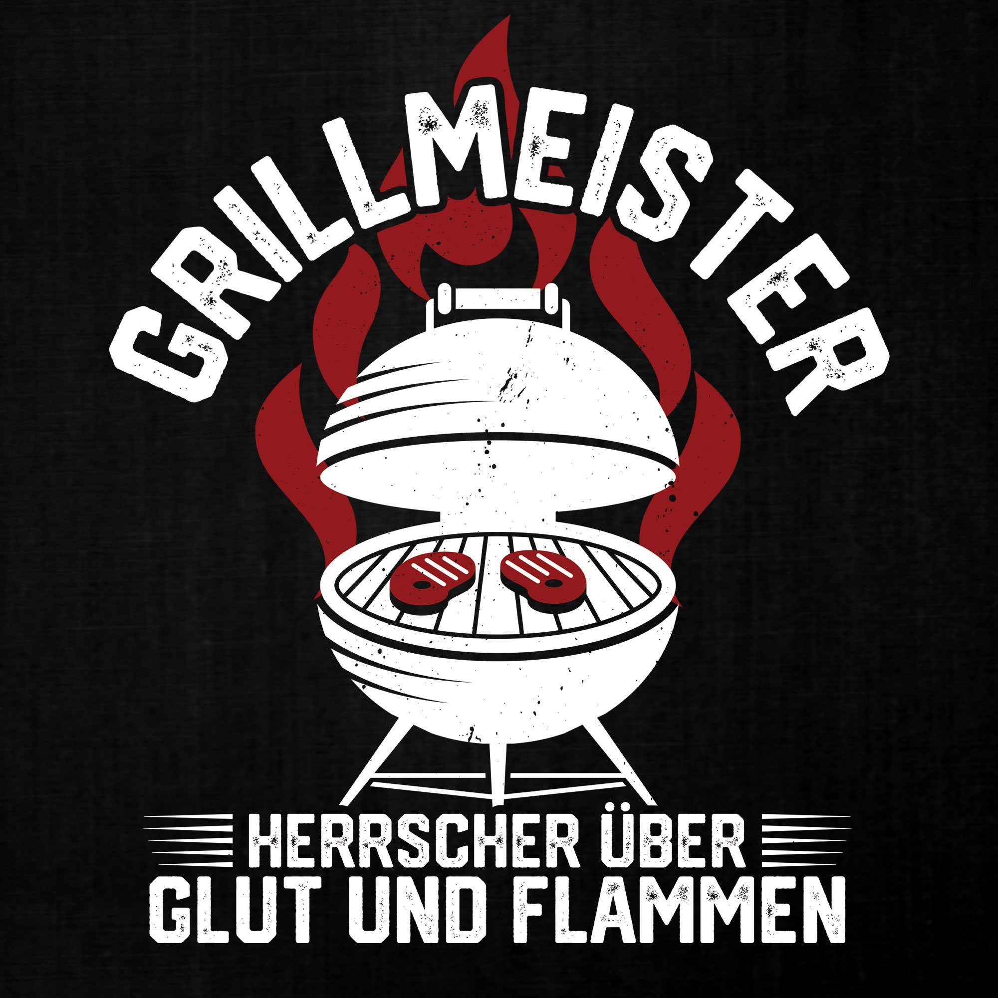 Quattro Formatee Kurzarmshirt Schwarz Grillmeister Grillen (1-tlg) Spruch Flammen Glut - Herren Lustiger Statement