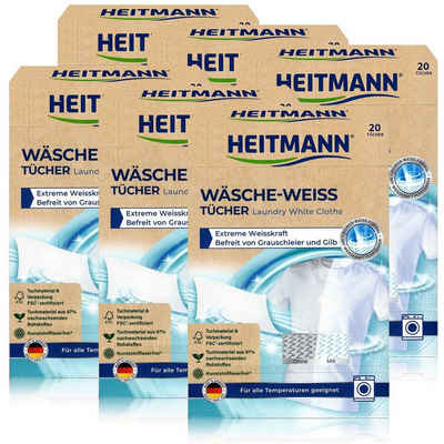 HEITMANN Textilfarbe Heitmann Wäsche Weiss Tücher (20 Tücher) - Kraftvolles Weiß (6er Pack)