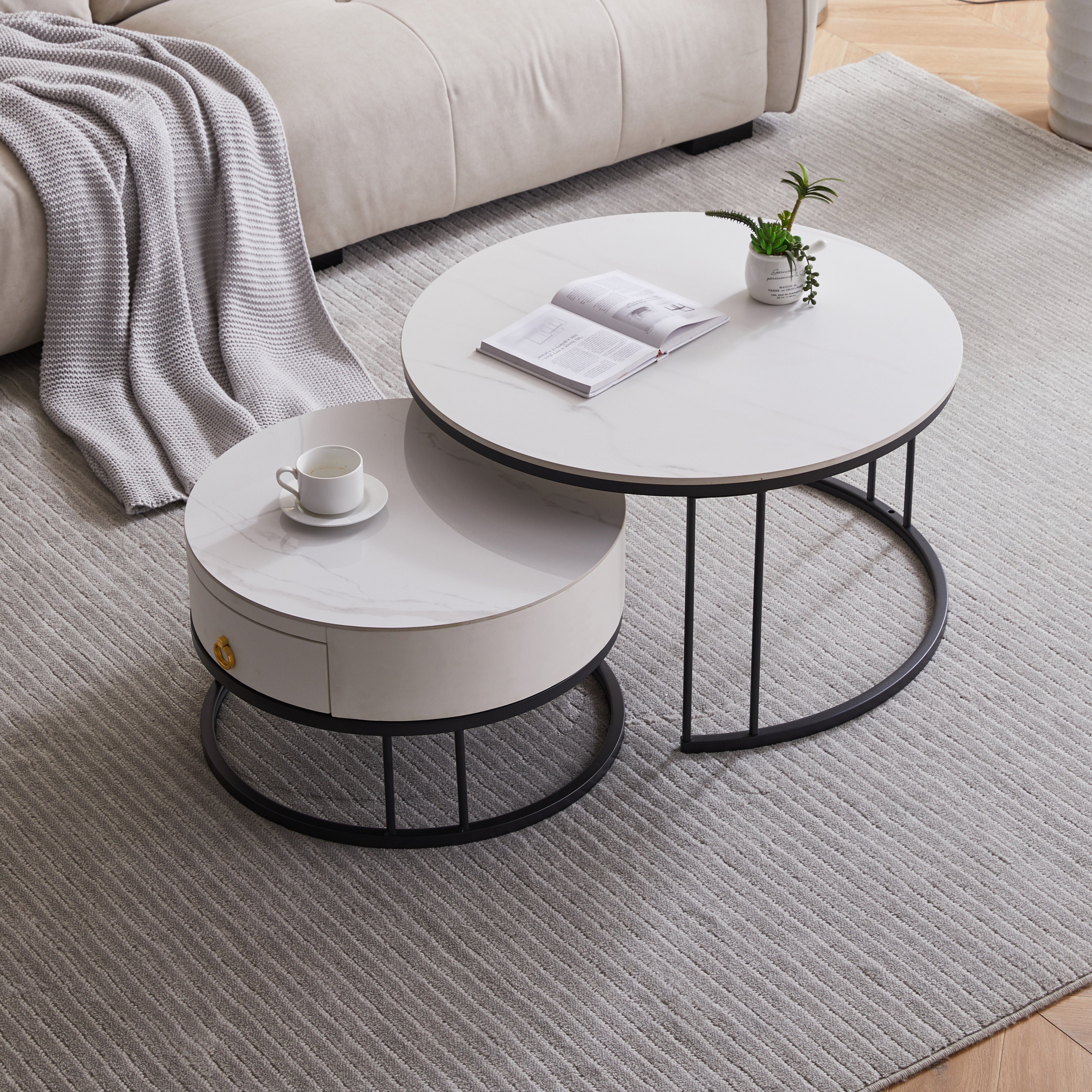 OKWISH Couchtisch Satztisch Rund Beistelltisch Kaffeetisch Wohnzimmertisch günstig online kaufen