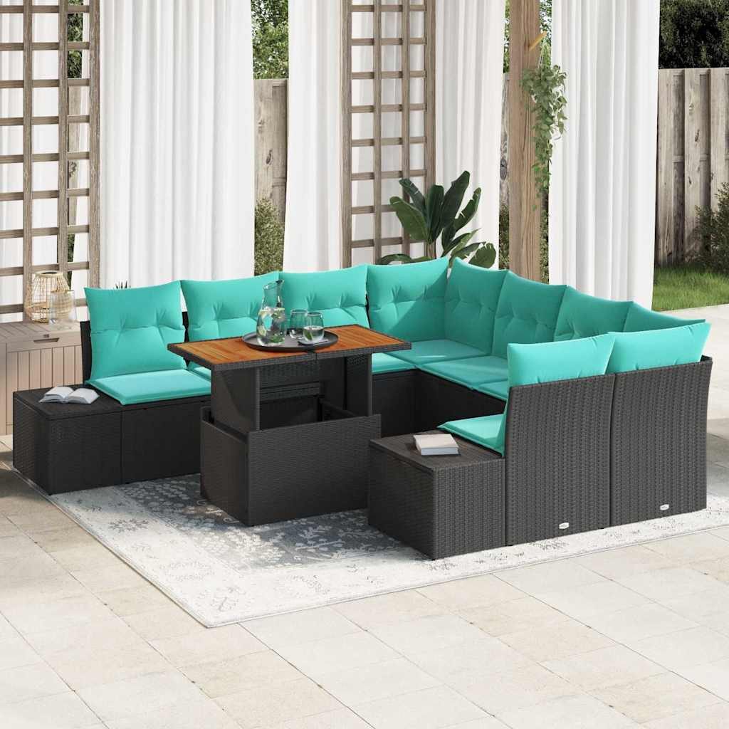 vidaXL Loungesofa Garten Essgruppe 9 stk. 8-Sitzanzahl Schwarz und Teal, 9 Teile