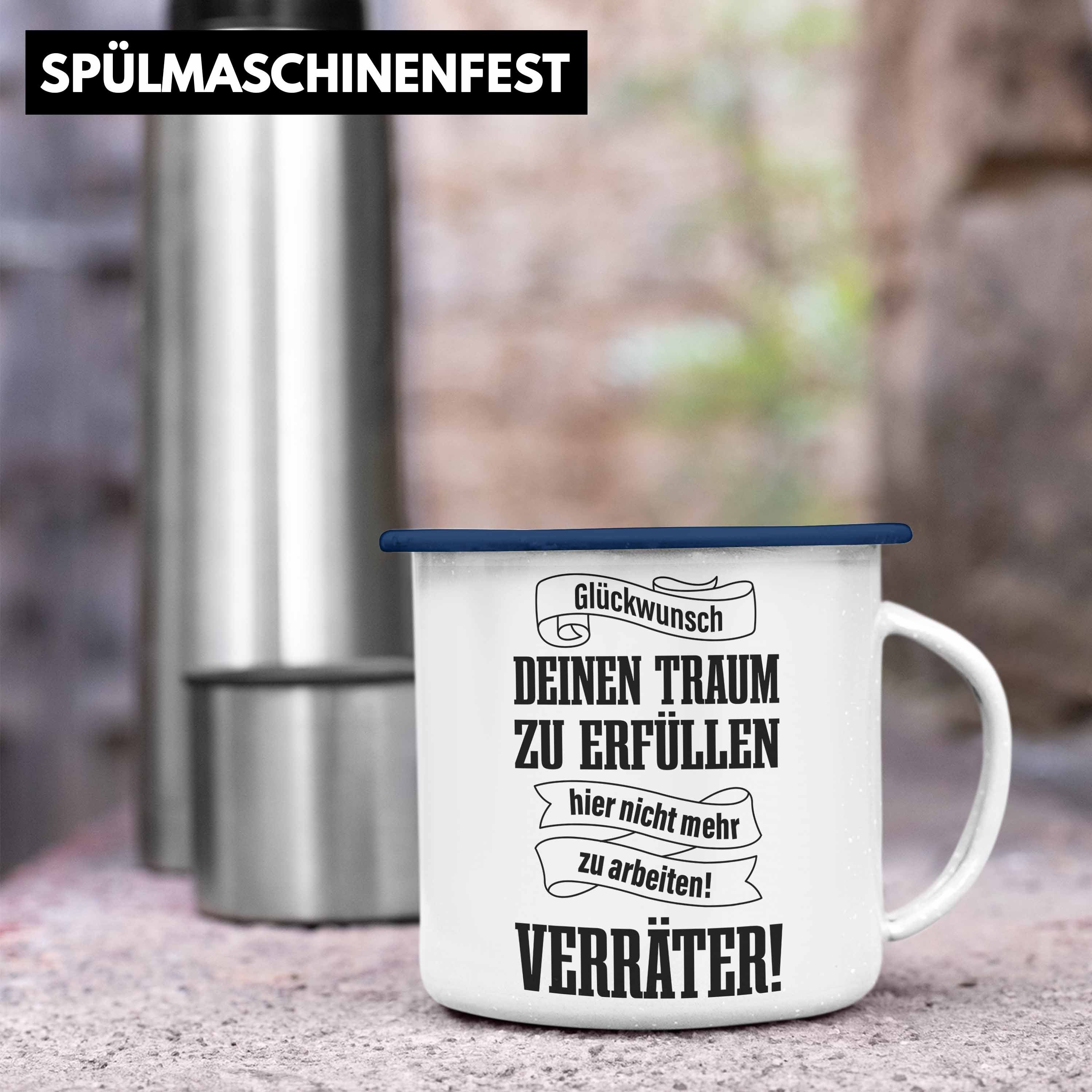 Trendation Thermotasse Verräter Erfüllen Trendation - Blau Emaille - Kollegin Traum Tasse Lustig Kollege Abschiedsgeschenk Sprüche Jobwechsel Geschenk