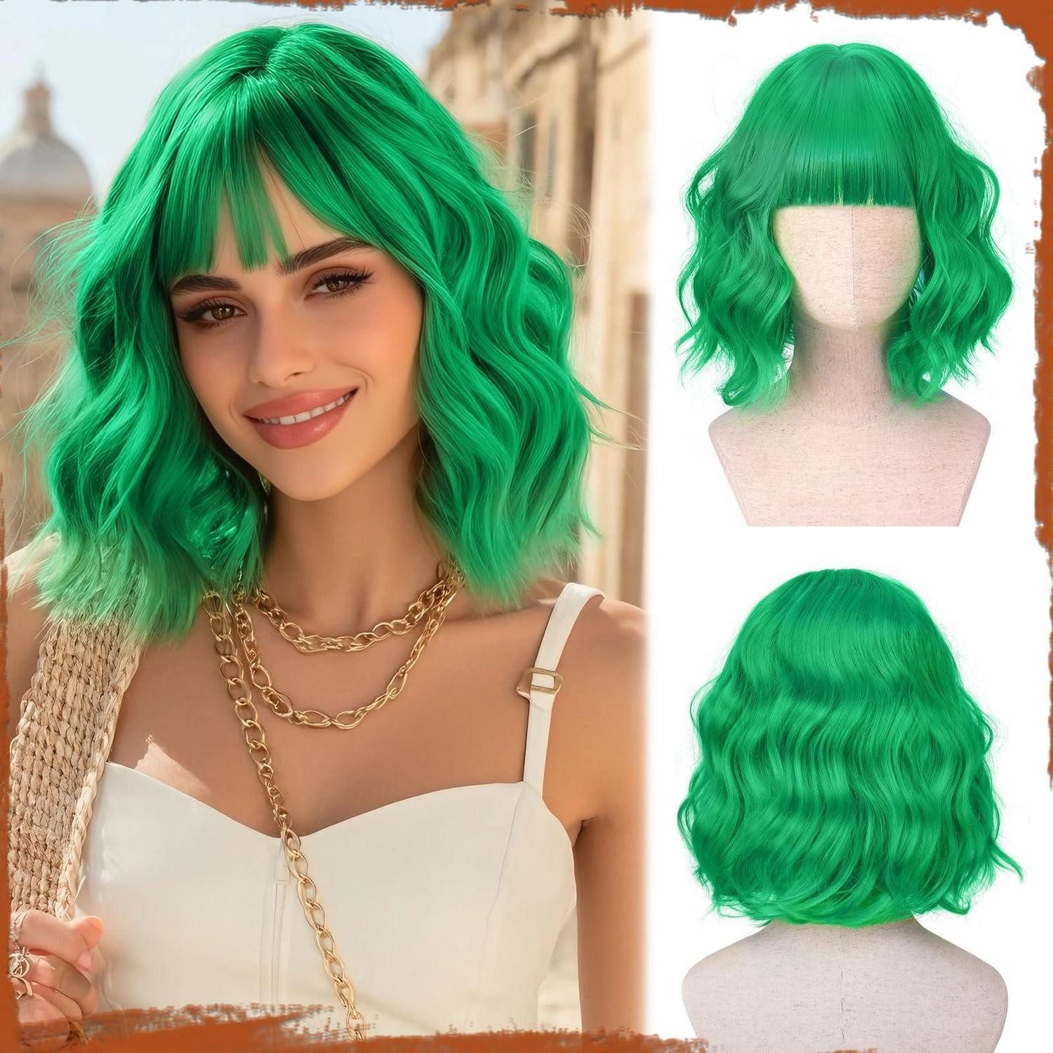 LuxusKollektion Kunsthaarperücke Perücke Bob Pony Damen Synthetik Cosplay 30cm Leuchtendes Smaragdgrün