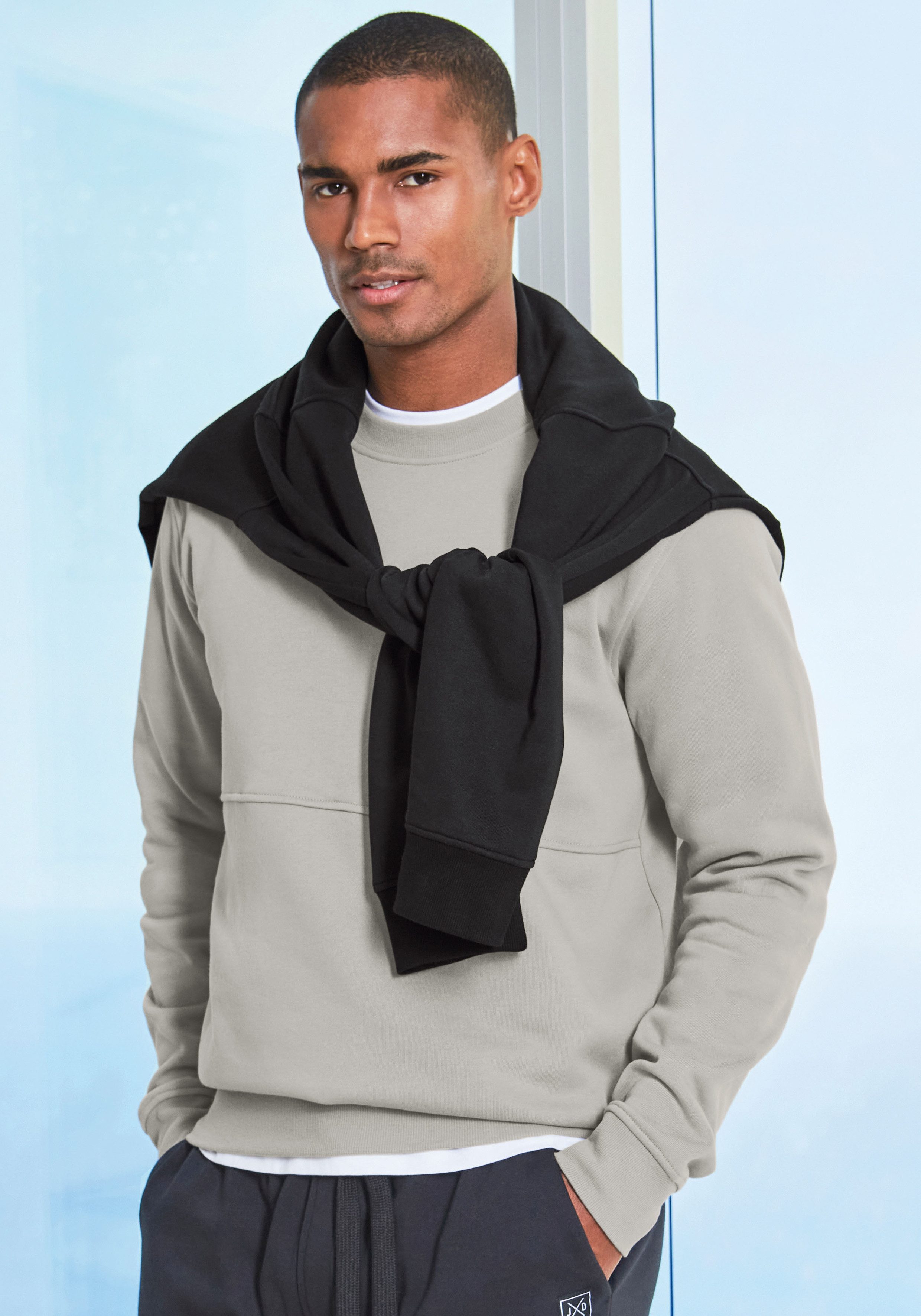 John Devin Sweatshirt - Pullover mit modischen Teilungsnähten Langarm, Sweatshirt mit Rundhals, Baumwollmischung