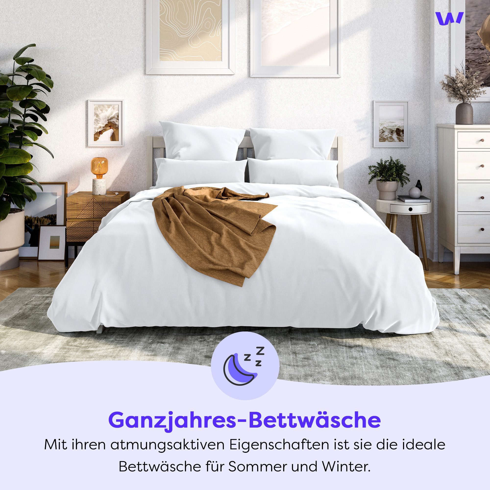 Wolkenfeld Bettwäsche Mako-Satin Baumwollsatin Sommerbettwäsche, Mako-Satin, 2 teilig, 135x200 cm, 155x220, 200x200 & Übergrößen I inkl. Kissenbezüge 80x80