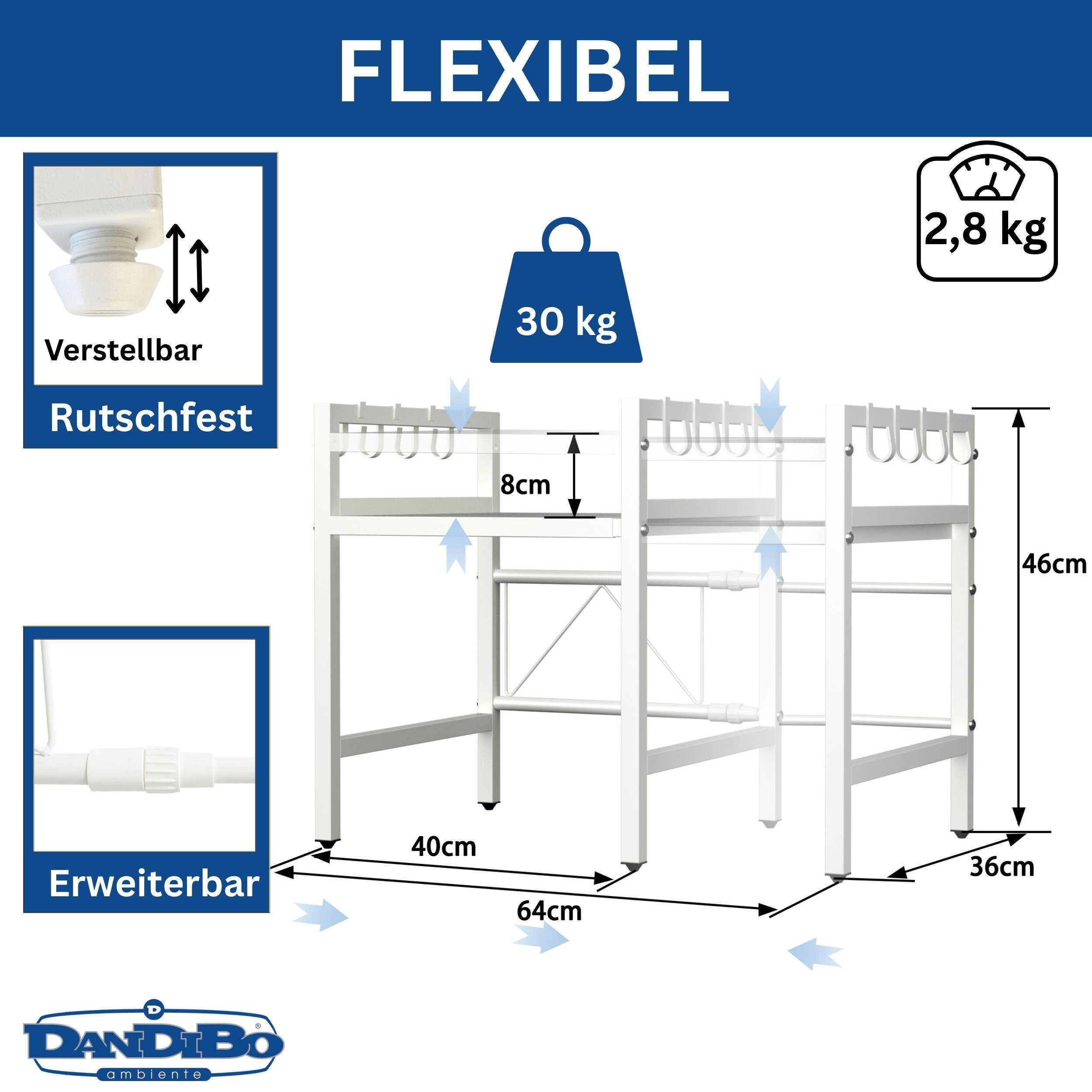 DanDiBo Küchenregal Verstellbares Mikrowellenregal Weiß 2 - 3 Stufig 40-64 günstig online kaufen
