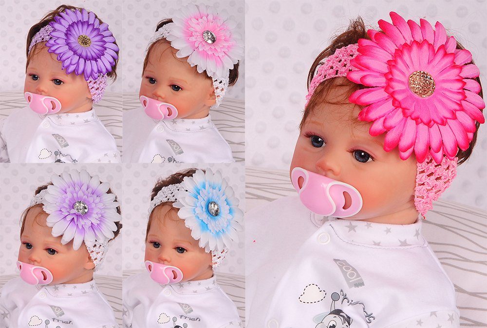 Stirnband Stirnband Haarband Kopfband für Baby und Kinder 0-12Mon Blume weiß / blau