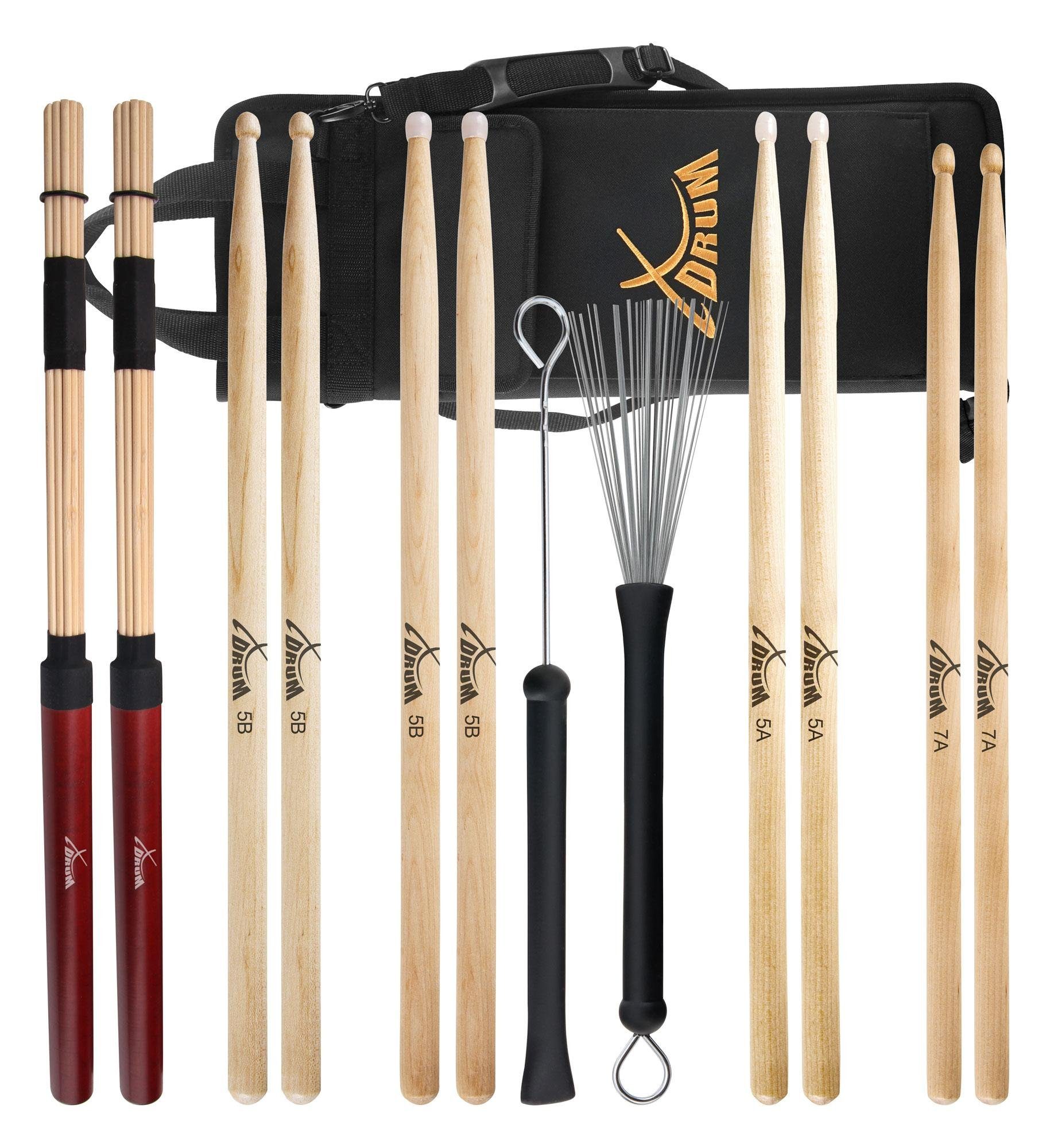 Schlagzeug Drumstick Starter Set (Sticks, 5A Nylon, inkl. Drumsticktasche)