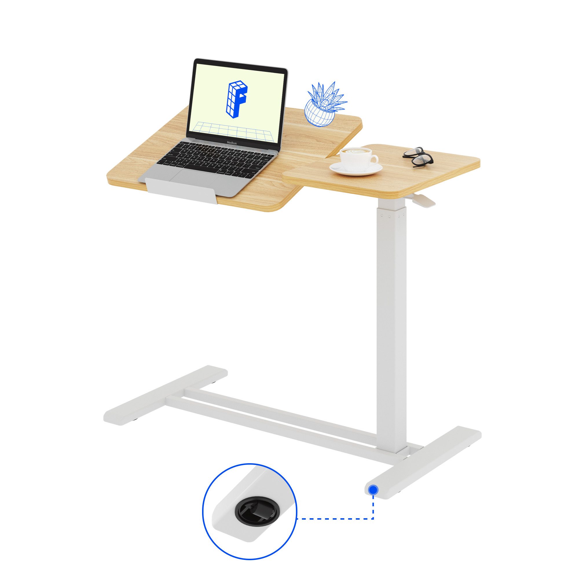 FLEXISPOT Beistelltisch Höhenverstellbar Betttisch, Laptoptisch (C-Form, ideal für Sofa, Bett & Lesestunden, mit stufenloser Höhenverstellung), mit neigbarer Tischplatte, 360° Rollen & einfacher Montage