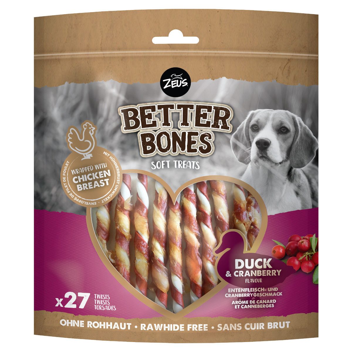 Zeus BetterBones Twists mit Ente & Cranberry - 27er Pack, für: Hund