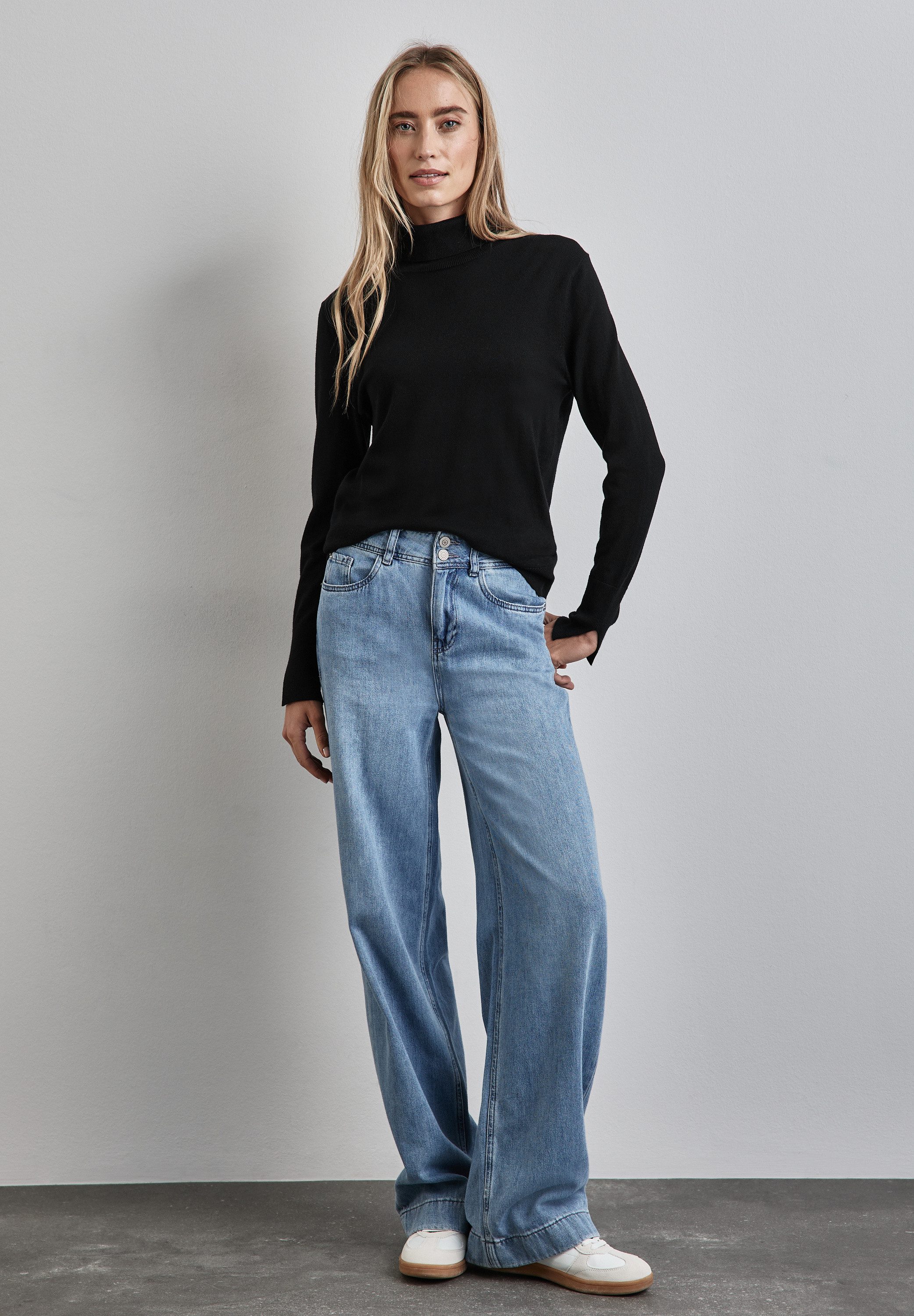 STREET ONE Rollkragenpullover mit Materialmix