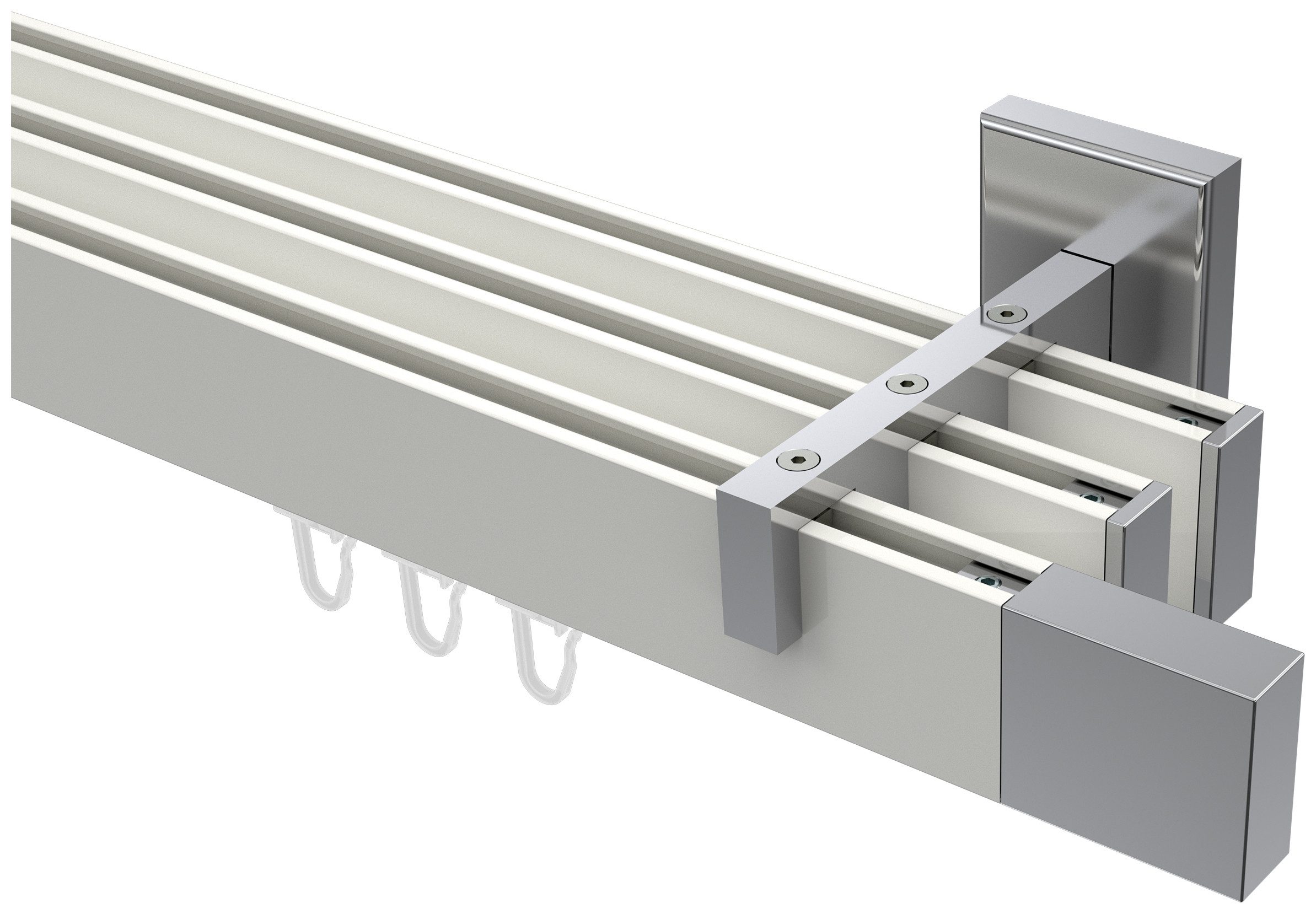 INTERDECO Innenlaufschiene Smartline Lox, 3-läufig, Fixmaß, kürzbar, Wandmontage, Aluminium, Weiß / Chrom / Bicolor, 14x35