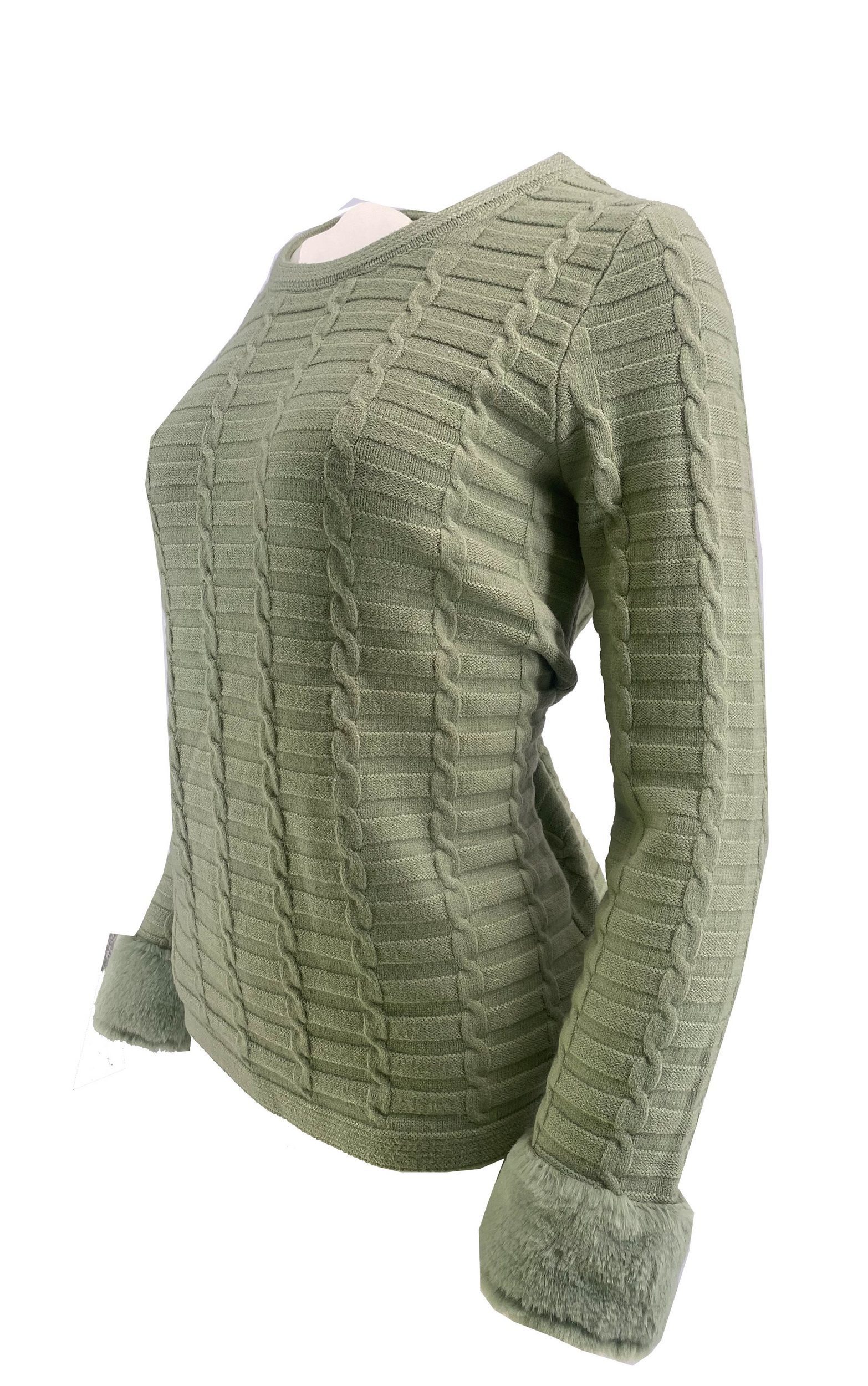 Passioni Rundhalspullover mit Kunstfellbesatz an den Ärmeln Zopfstrick günstig online kaufen