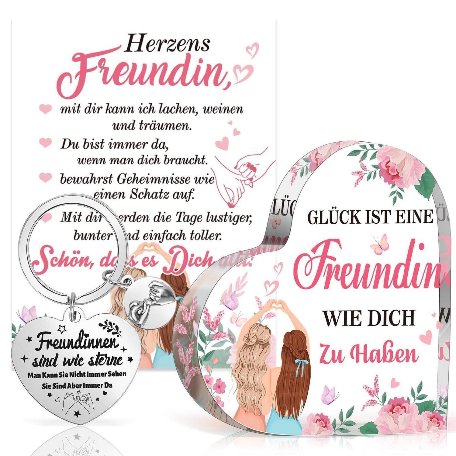 LuxusKollektion Schlüsselanhänger Set Geschenk Set Freundin Herz Acryl Schlüsselanhänger Karte