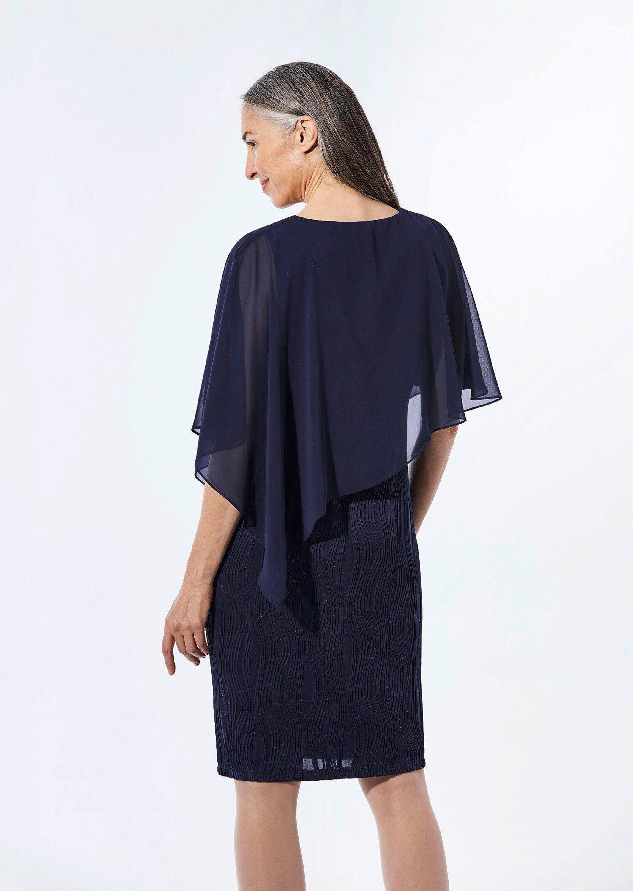 GOLDNER Abendkleid Kurzgröße: Edles Jersey-Kleid mit Glitzerdetails Midikleid mit U-Boot-Ausschnitt und asymmetrischer Chiffonüberwurf