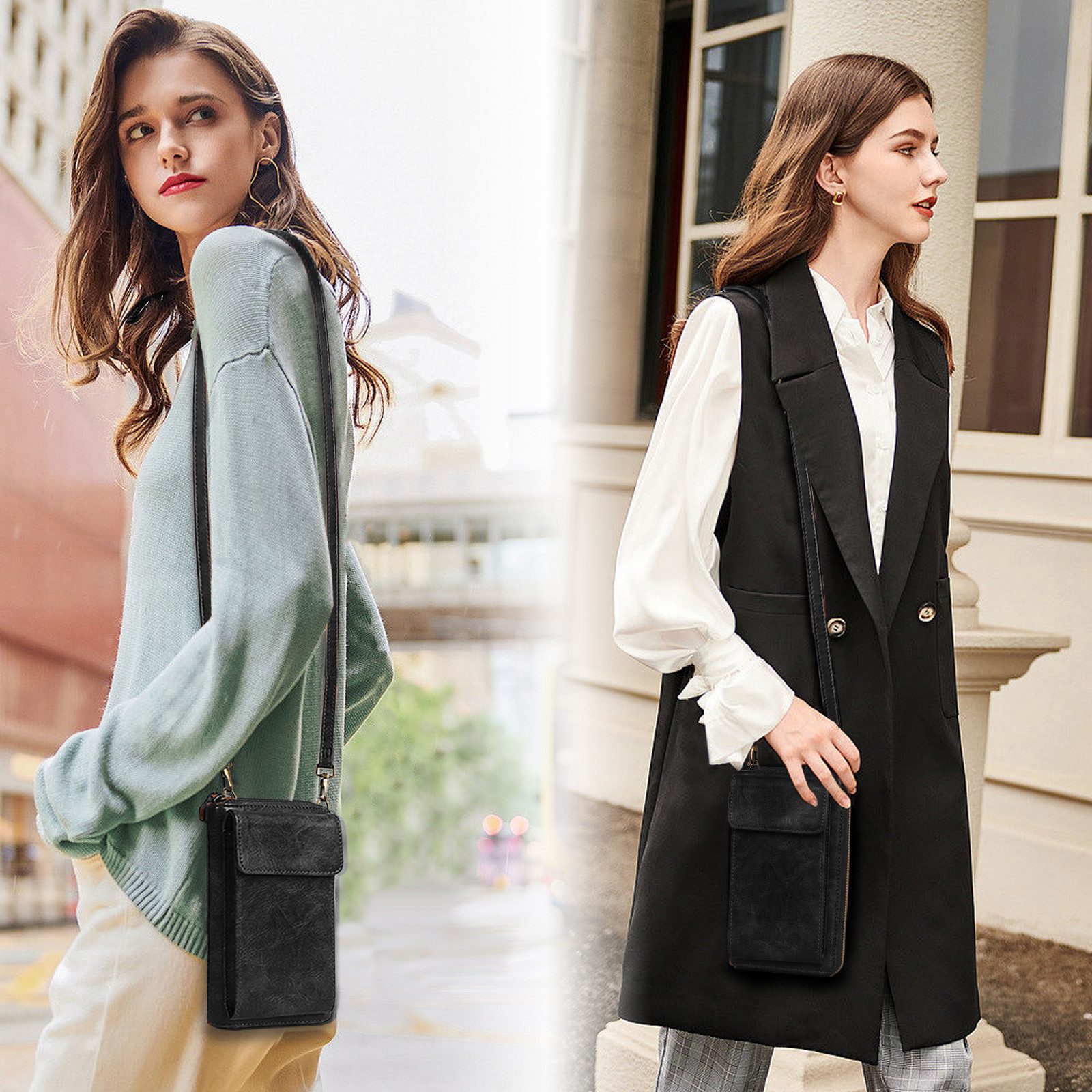 TAN.TOMI Schultertasche Handytasche Damen Cross-Body zum Umhängen mit RFID Blocking (Vielen Fächern Schultertasche Damen), Handy Tasche Damen Umhänge mit Abnehmbarem Gurt