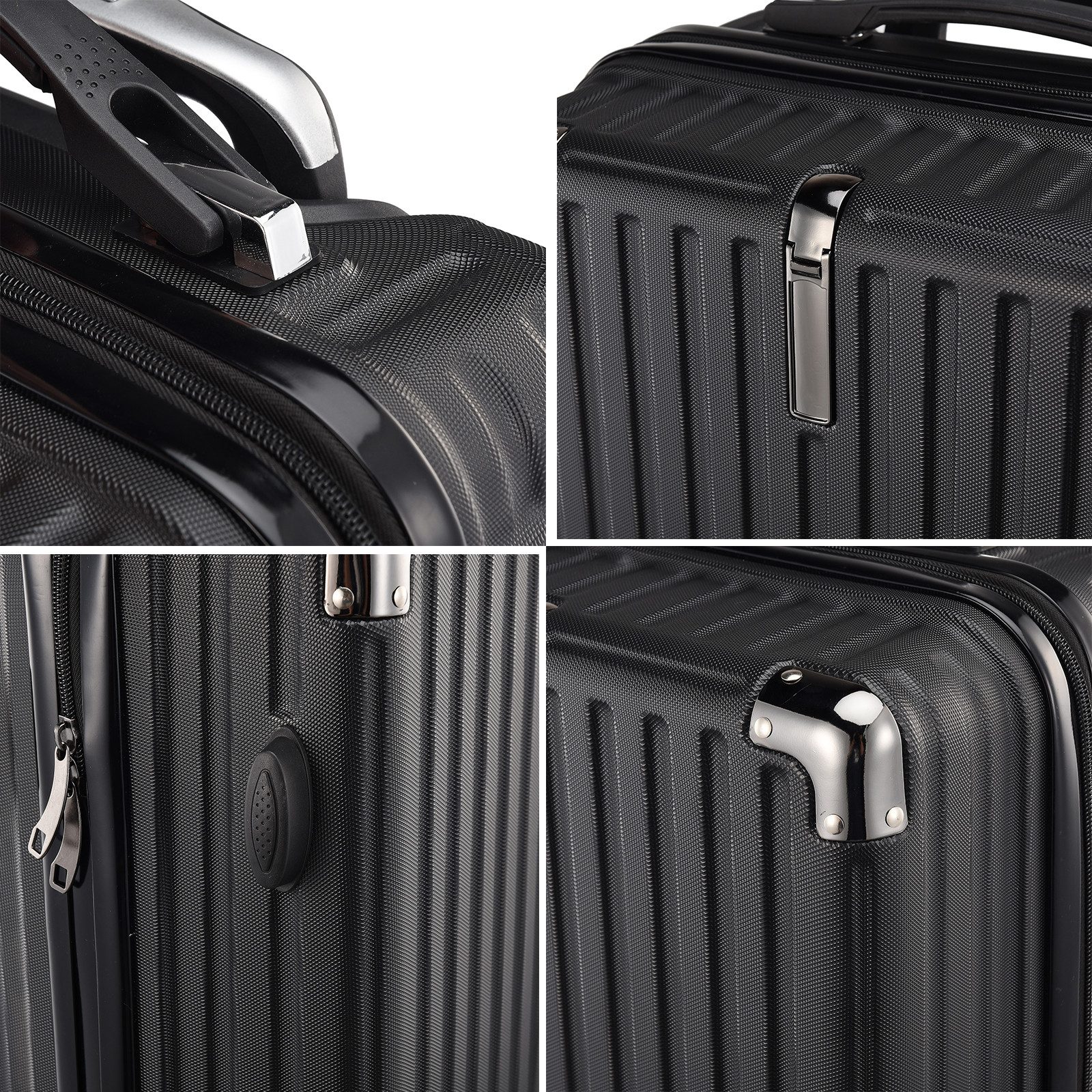 SEEZSSA Trolleyset Hartschalenkofferset Hartschale Reisekoffer 4 Rollen, 4 Rollen, (Set, 3 tlg), M-L-XL Kofferset,Schwarz – Stil D