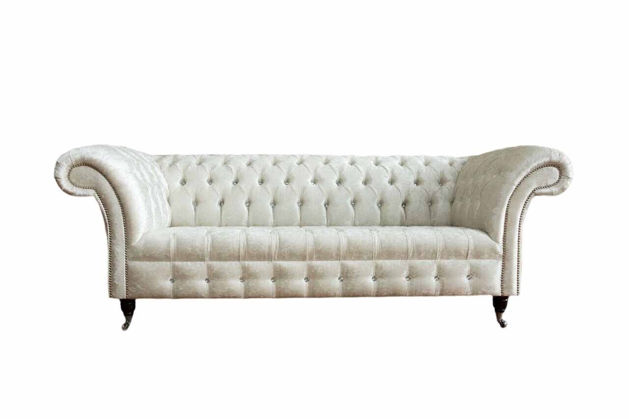 Xlmoebel Chesterfield-Sofa Dreisitzer Sofa Weiß Stoff für das Wohnzimmer im modernen Design, 1 Teile, Made in Europa