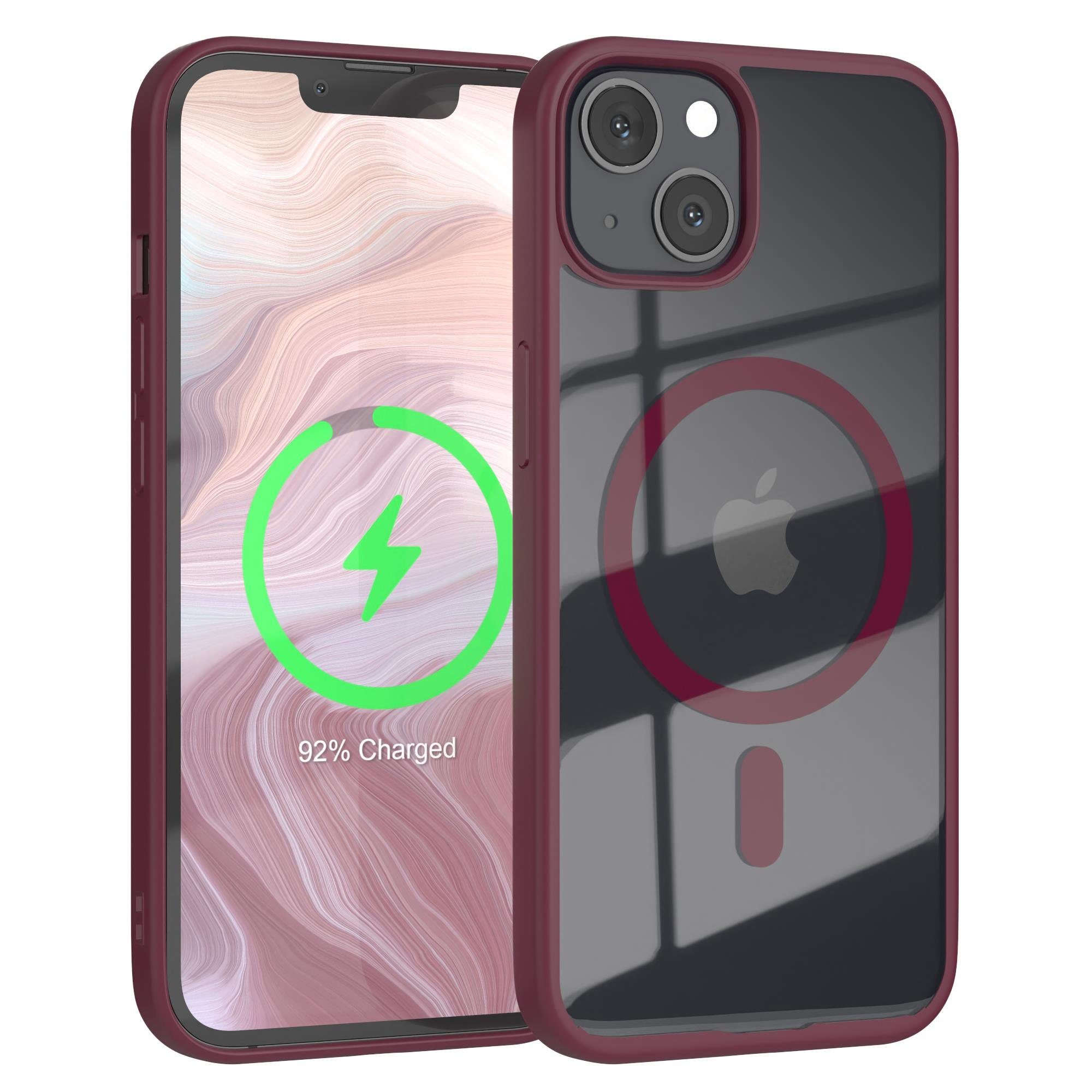 EAZY CASE Handyhülle Transparente Hülle mit MagSafe für iPhone 13 6,1 Zoll, Back Cover Slimcover mit Displayschutz, Magsafefunktion, Bumper, Beere