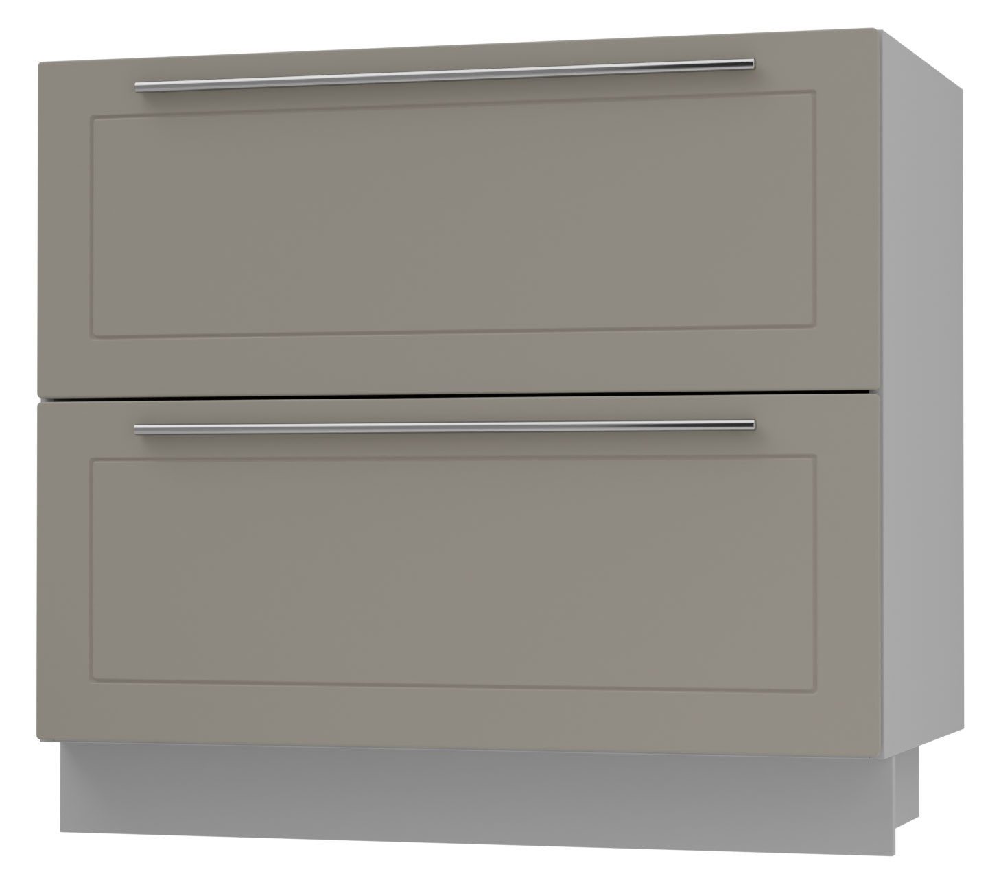 Feldmann-Wohnen Unterschrank Kvantum (Schubladen mit Teilauszug, Selbsteinzug und Soft-Close-Funktion, 1-St., Fronten mit dekorativen Fräsungen und leicht abgerundeten Ecken) 90x50x82cm grau - beige (Q-D2M/90)