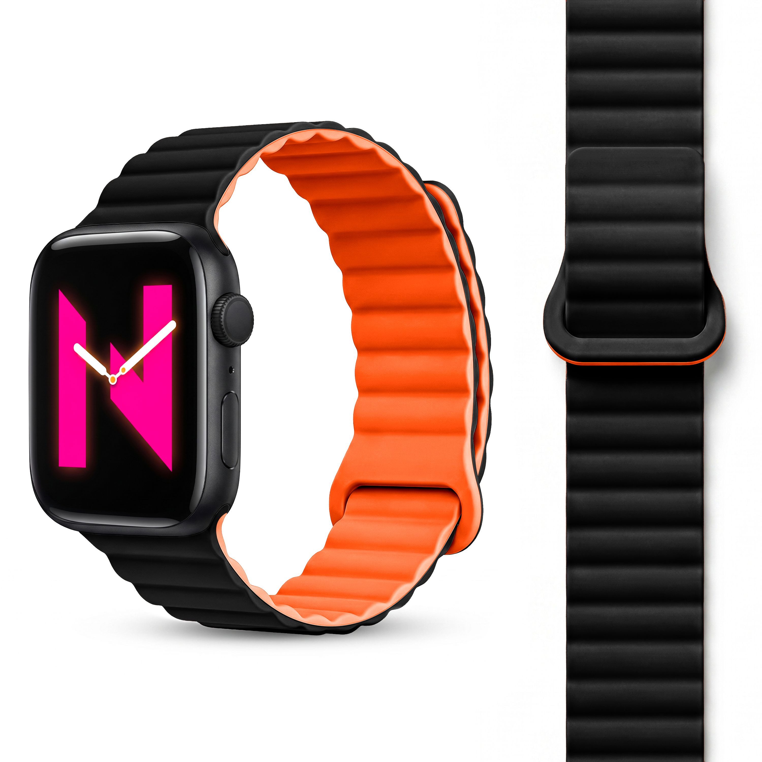 Nalia Smartwatch-Armband Apple Watch 49mm/46/45/44/42(Serie 1-3), Magnetisches Silikon Ersatzband / für Sport Fitness Uhr / Atmungsaktiv