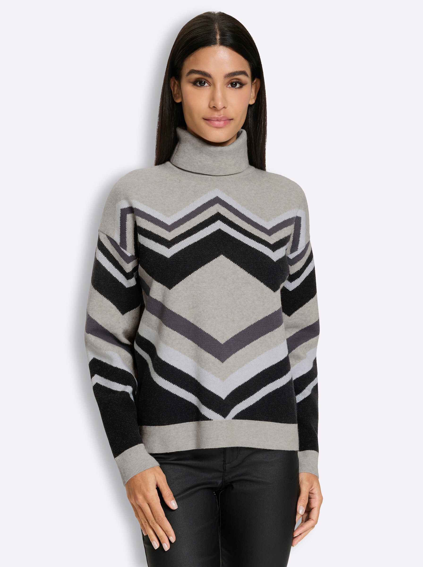heine Strickpullover Pullover Langarm Jacquard, Rippoptik