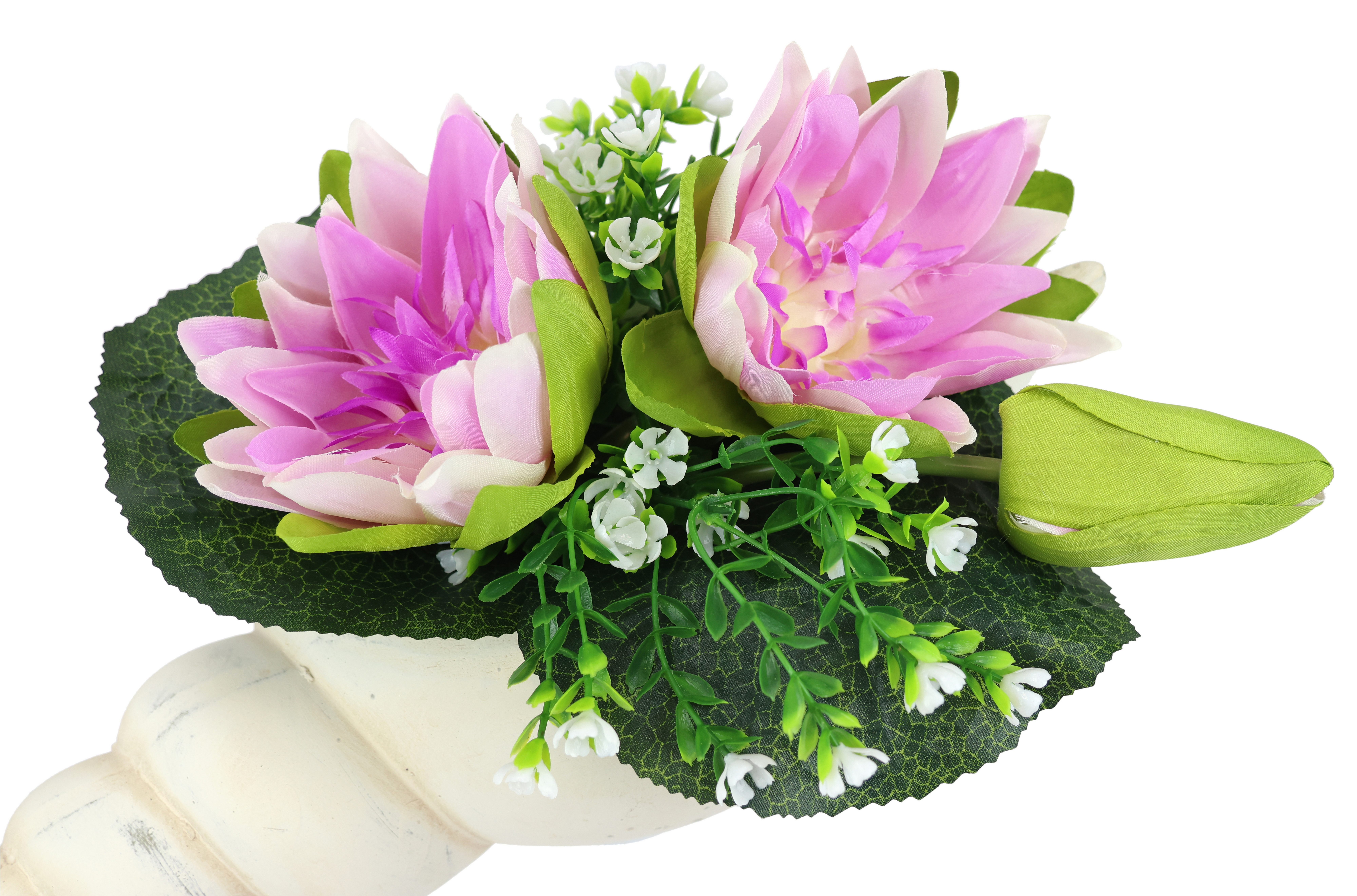 Kunstblume Lotus in Muschel-Topf, I.GE.A., Höhe 17 cm, Künstliche Seerosen-Arrangement in Muschel - Wasserlilien mit Blüten – Bild 4 von 5