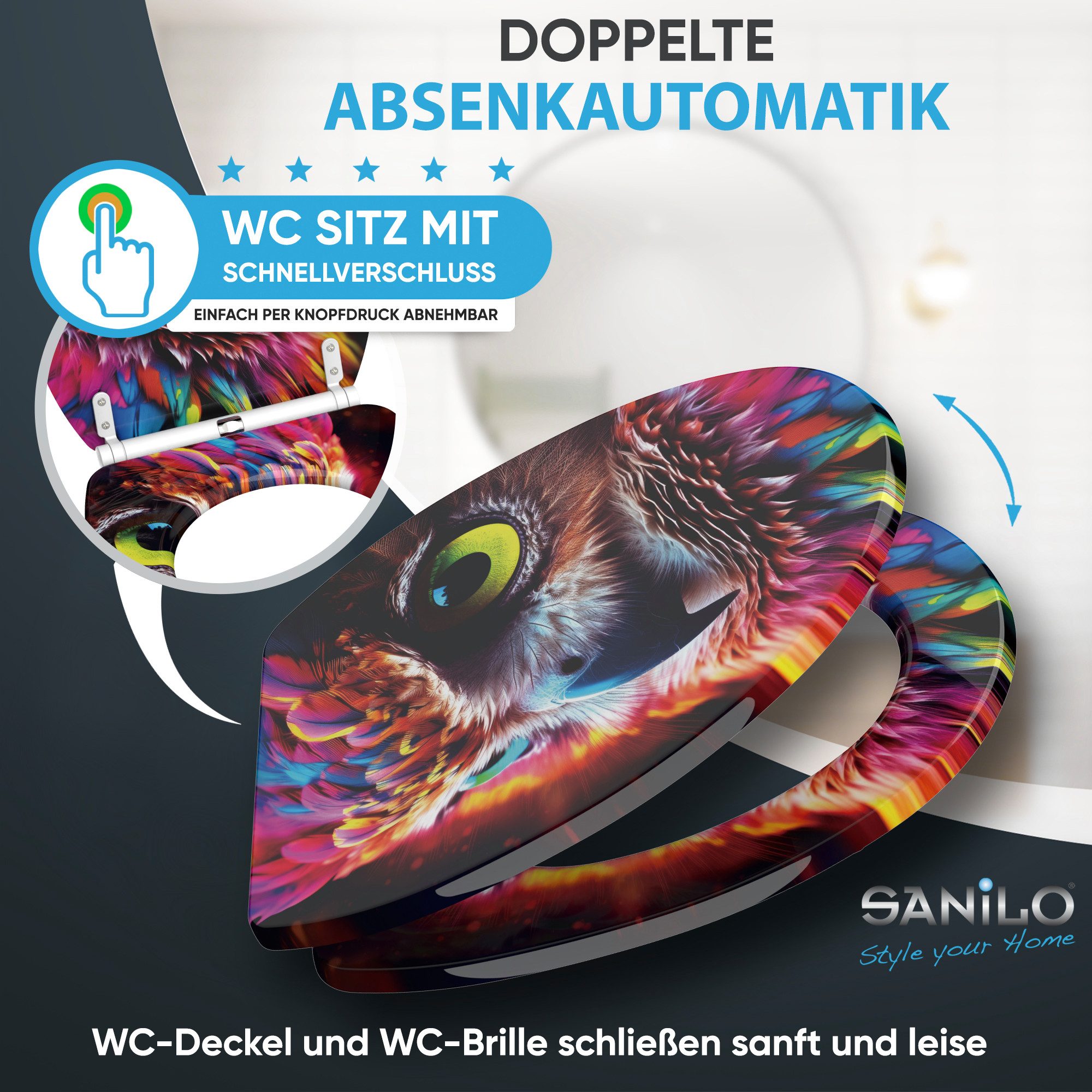 Sanilo WC-Sitz mit Absenkautomatik & Top Fix in vielen Designs, hochwertig, abnehmbar, leichte Montage von oben, mit Schraubenzieher