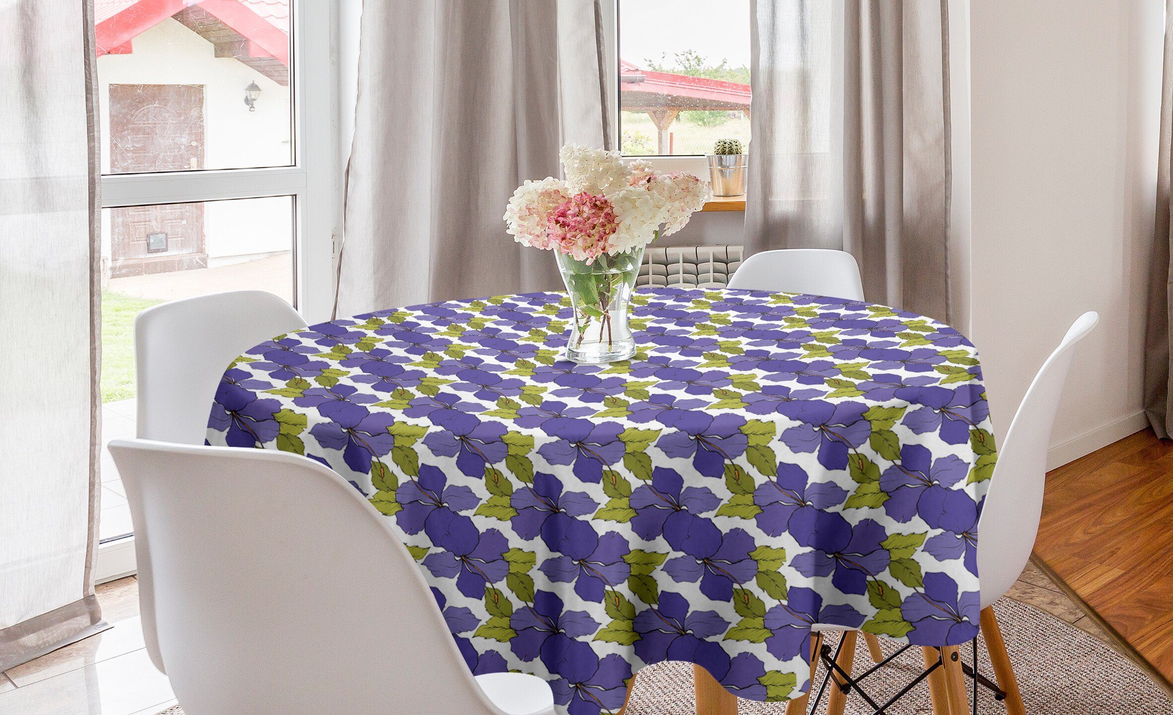 Abakuhaus Tischdecke Kreis Tischdecke Abdeckung für Esszimmer Küche Dekoration, Blumen Botanik Hibiscus und Blätter | Tischdecken