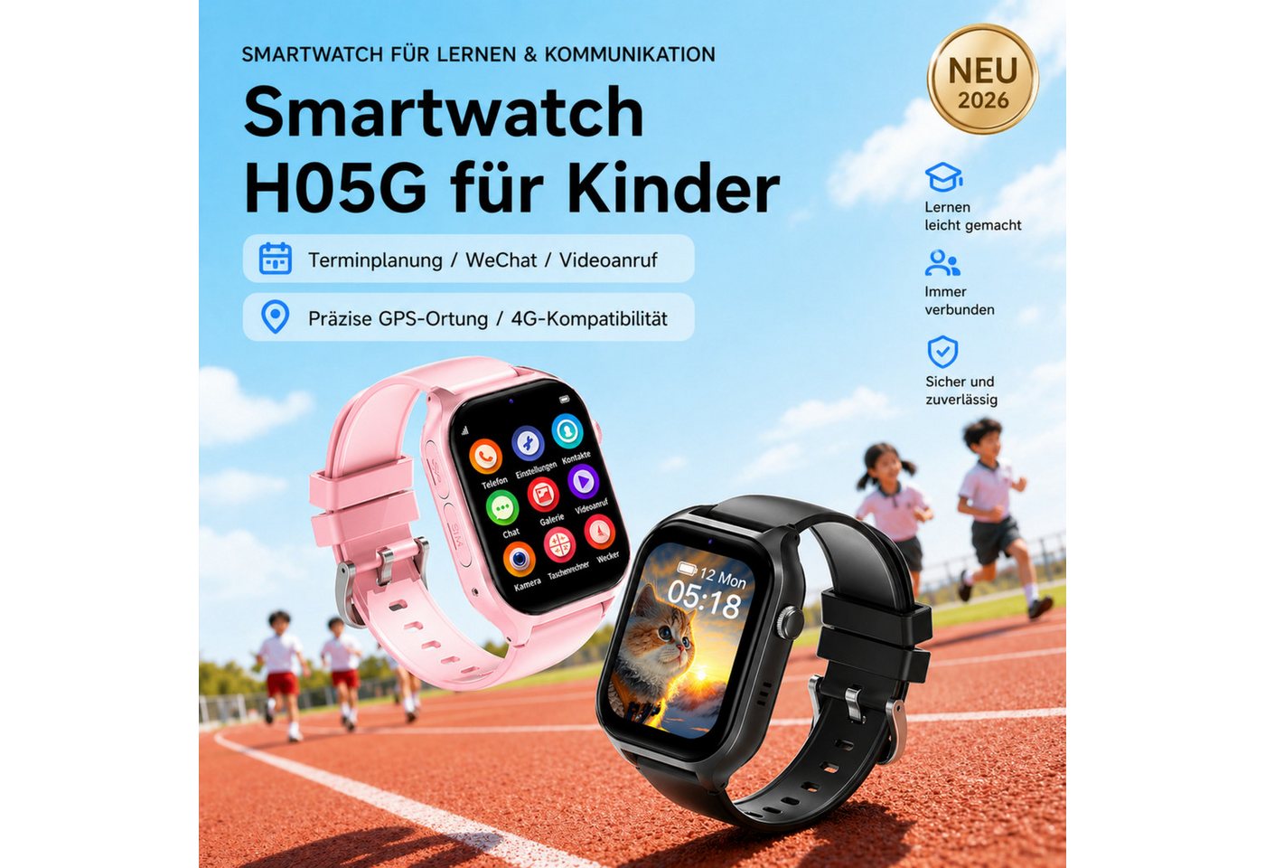 Fyrove Kinderuhr Smartwatch Kinder mit GPS und 4G, Installierbare APP Smartwatch (1,83 Zoll), 1,83", 8GB, GPS+LES, 4G-LTE, IP67, SOS, Bluetooth rosa