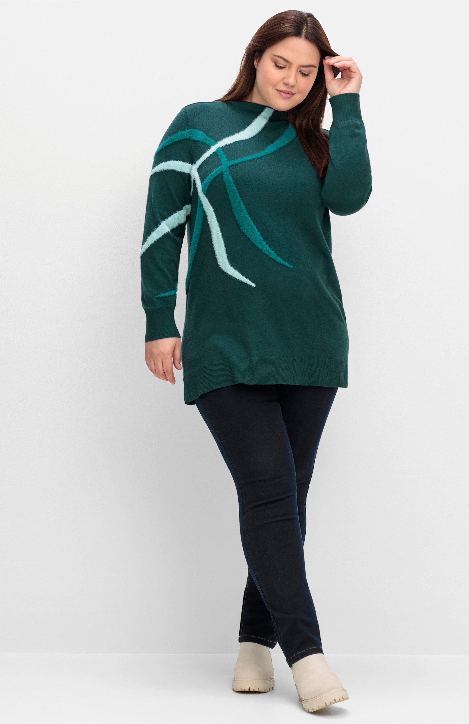 Sheego Strickpullover Feinstrickpullover . mit Flauschgarn-Intarsien günstig online kaufen