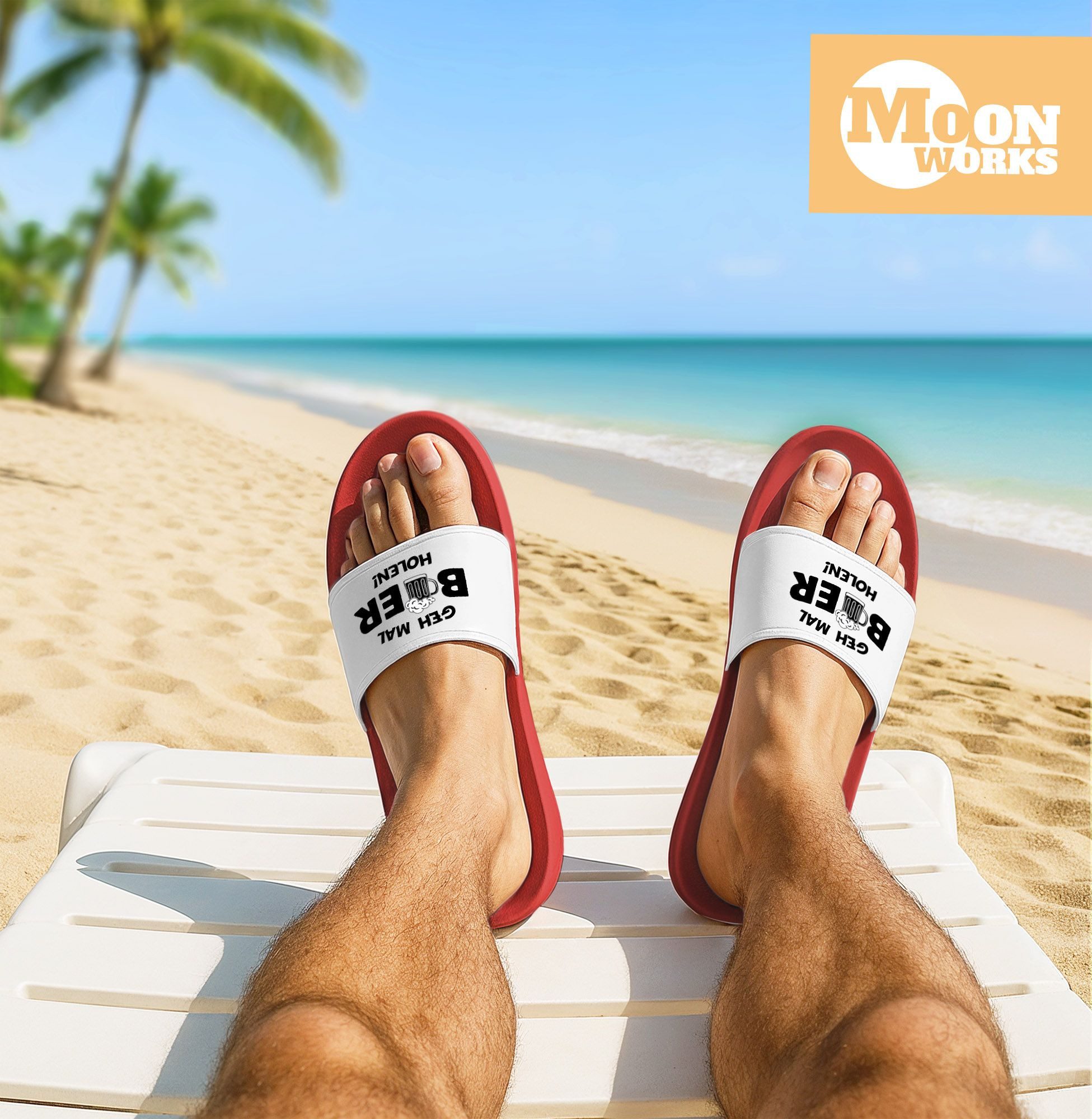 MoonWorks Badeschlappen Herren Malle Urlaub Spruch Bier Badelatschen Aufdruck Badesandale