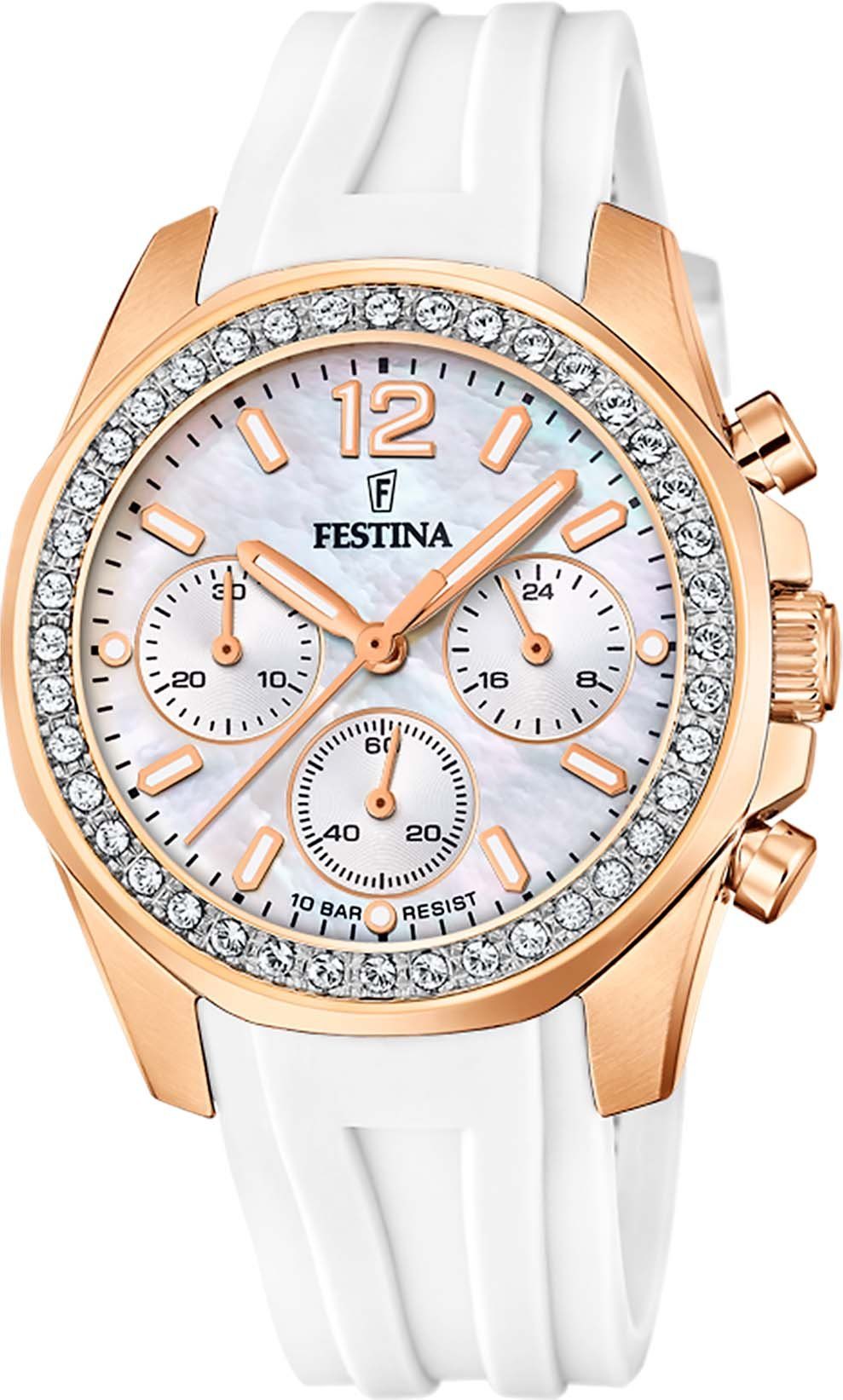 Festina Chronograph Boyfriend, F20611/1, Armbanduhr, Quarzuhr, Damenuhr, Stoppfunktion