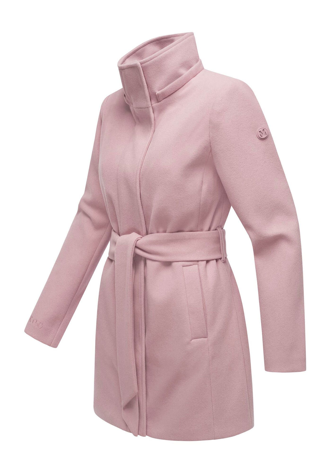 Marikoo Kurzmantel Katalinaa Eleganter Wickel Mantel mit Taillengürtel und Oversized Hood Kapuze