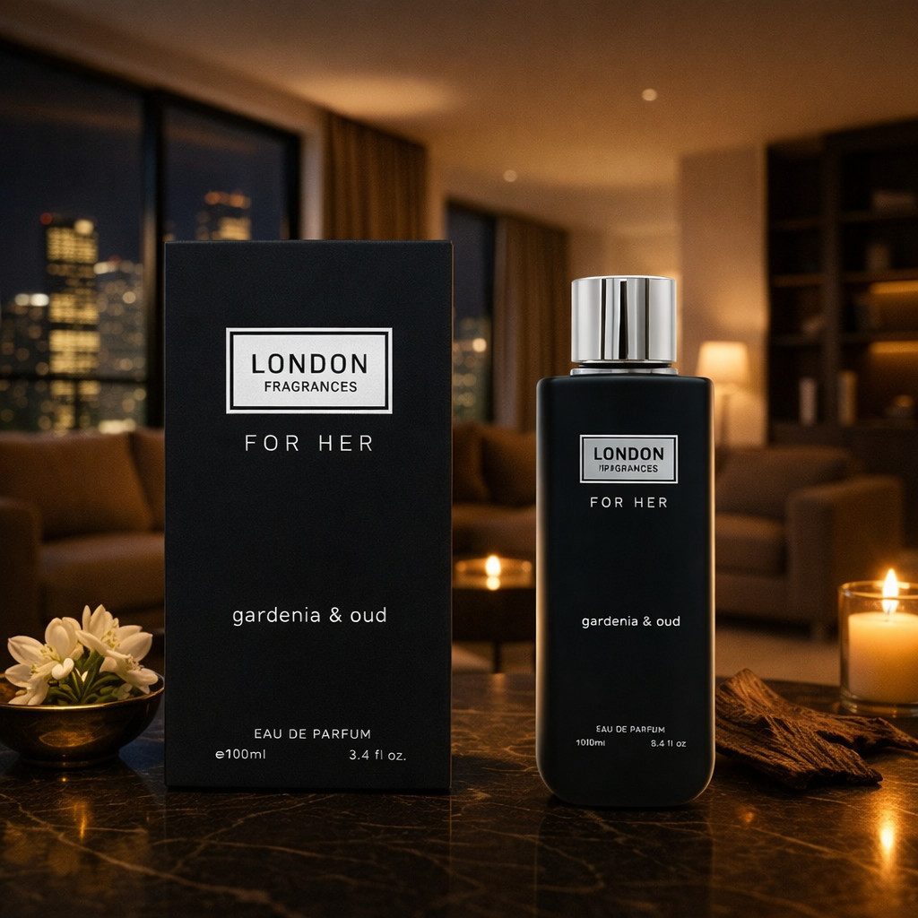 LONDON FRAGRANCES Eau de Parfum London Fragrances For Her Gardenie & Oud Würzig Orientalisch 100 ml, 1-tlg., Hergestellt in UK, Damenduft,Elegant