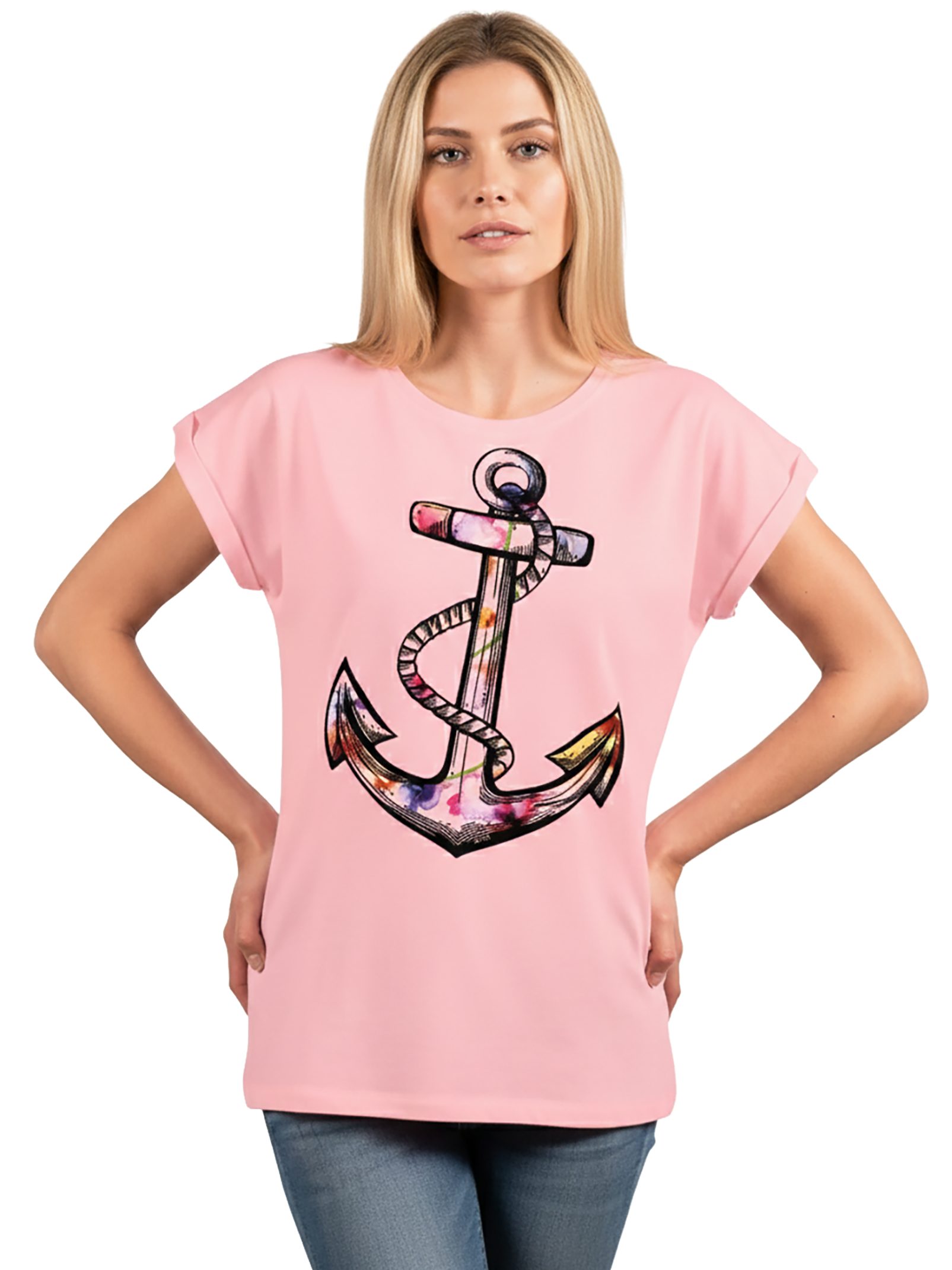 MAKAYA Tunikashirt Damen Top mit Blumen Motiv Sommer T-Shirt Oversize Print Blumenmuster (Kurzarm, Weiß, Rosa, Grau) große Größen