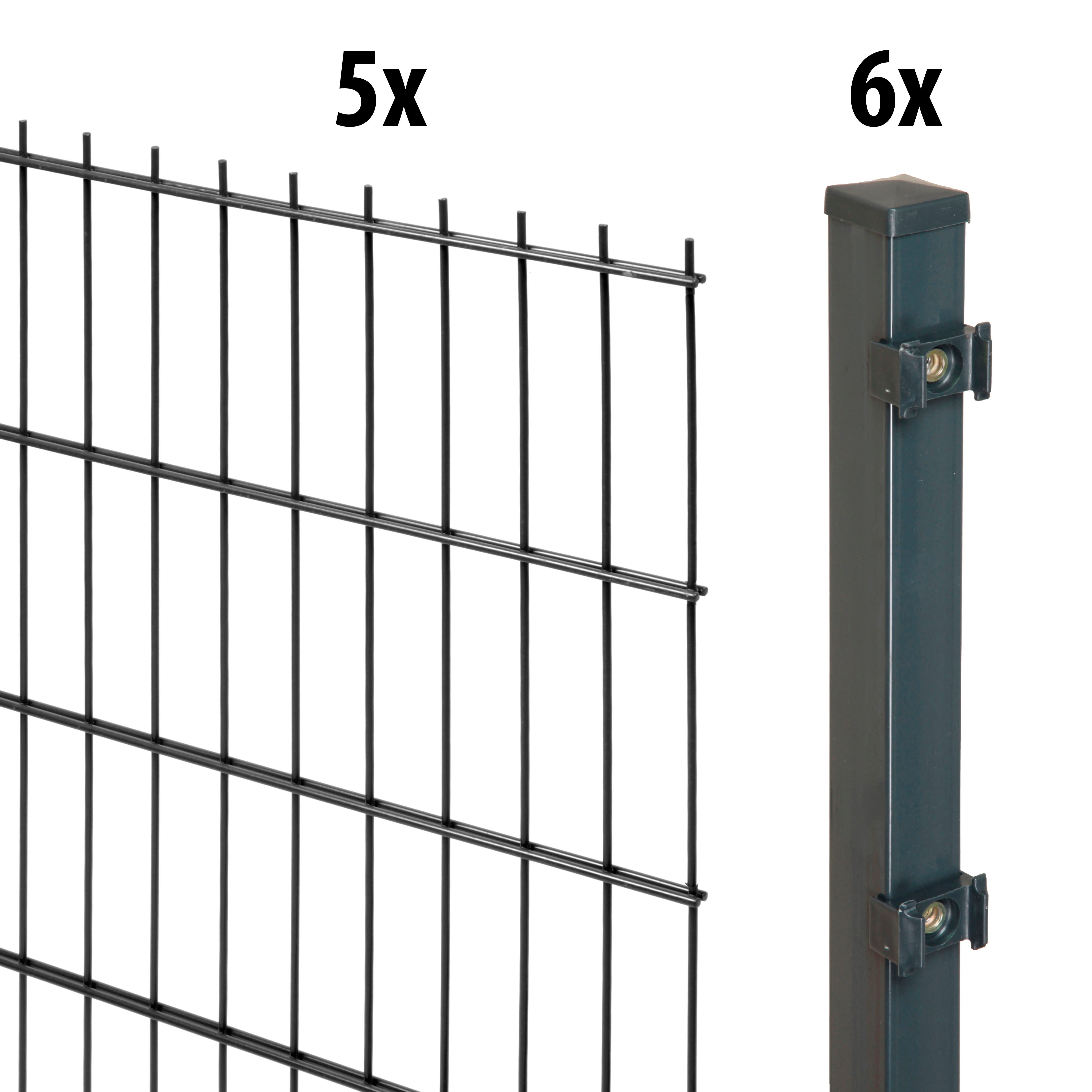 GARDEN 'N' MORE Doppelstabmattenzaun Standard, (11-St), 5 Elemente für 10 m, LxH: 200 x 83 cm, mit 6 Pfosten