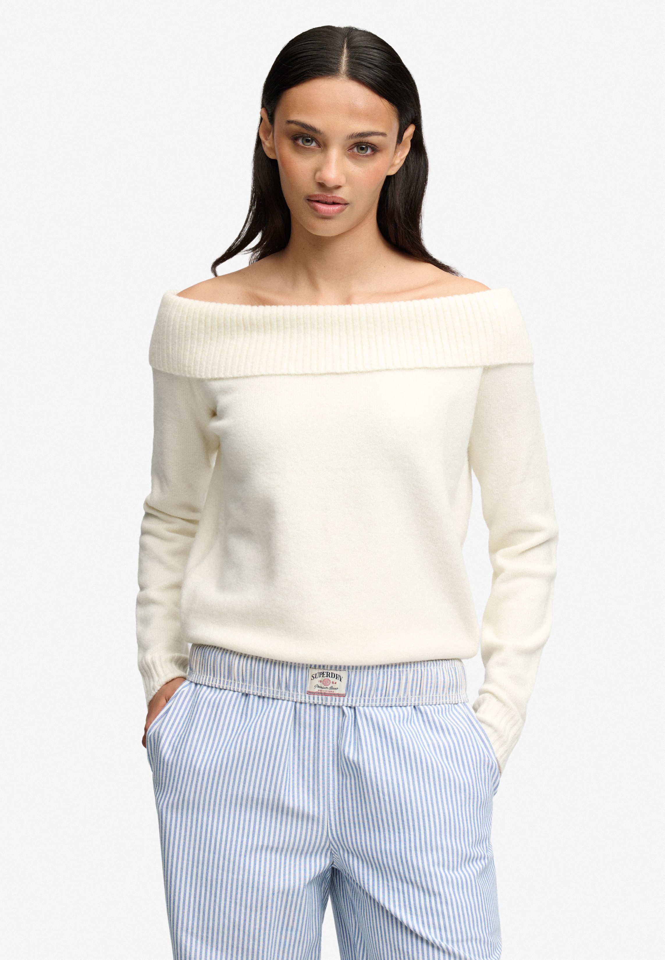 Superdry Strickpullover BARDOT KNITTED JUMPER Materialmix, hochwertig mit Woll-Anteil