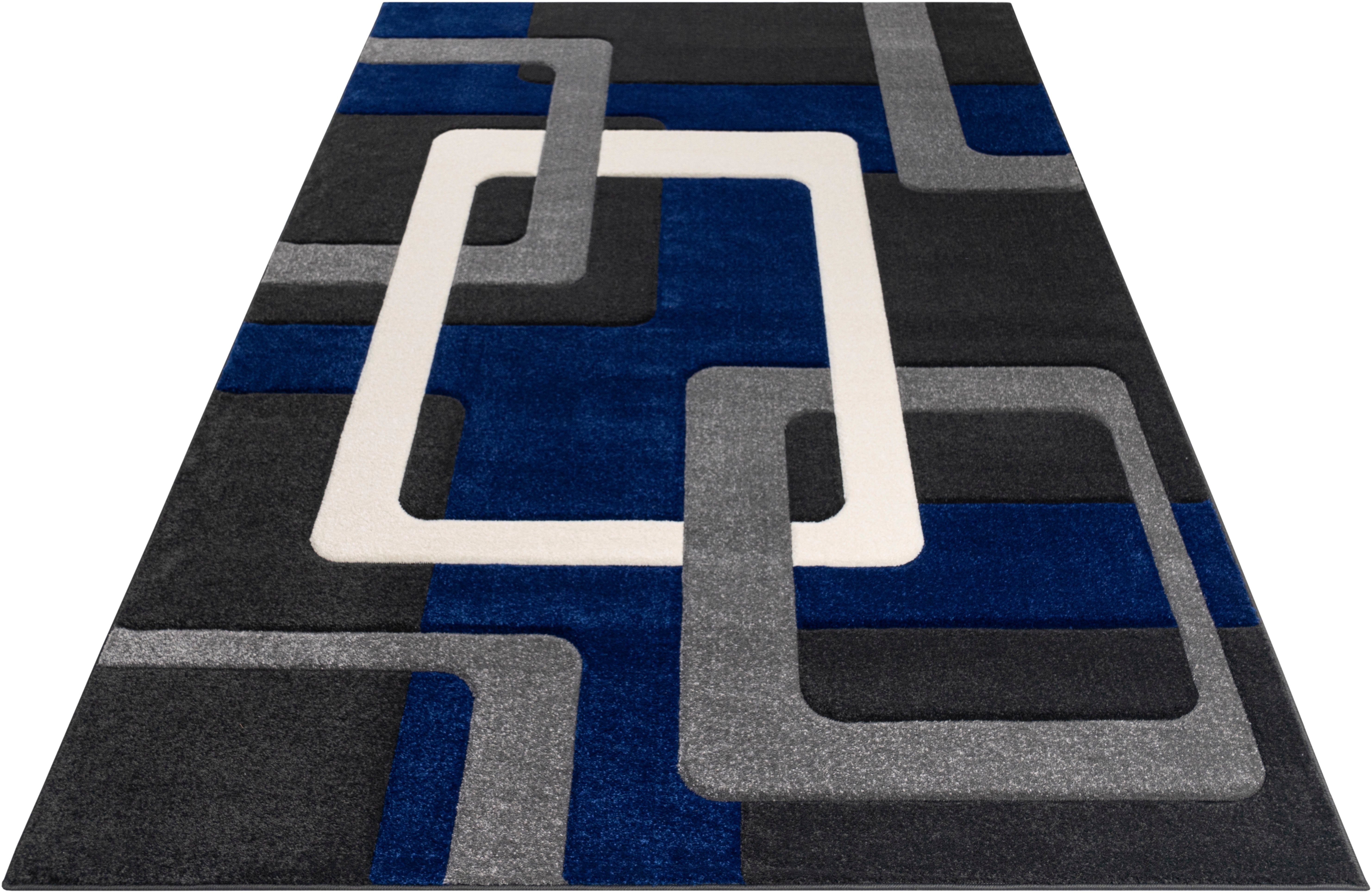 Teppich Maxim, my home, rechteckig, Höhe: 13 mm, Hoch-Tief-Effekt, Kurzflor, 3D-Design blau/grau